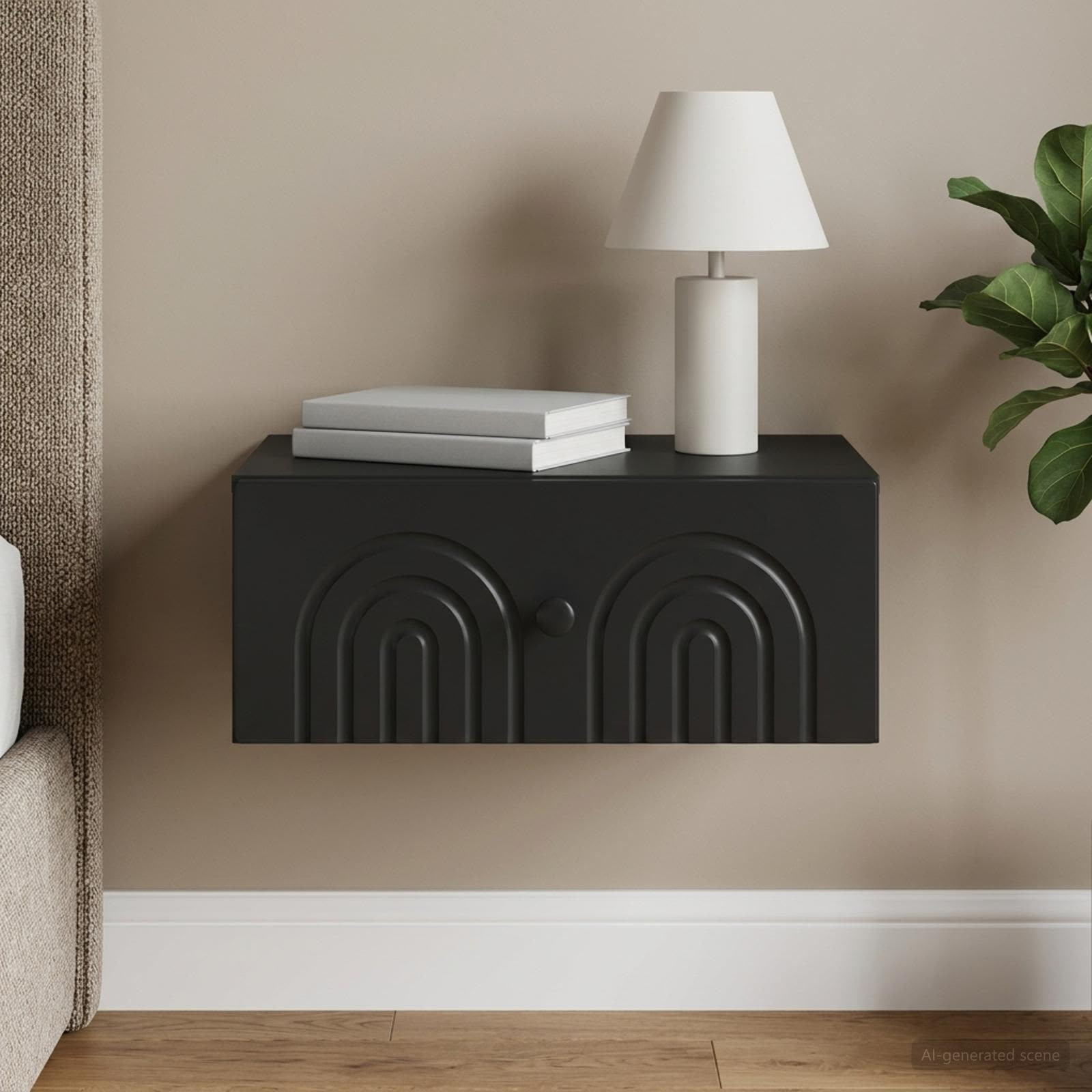 vidaXL Wandmontierter Nachttisch Schwarz 49 x 34,5 x 20 cm