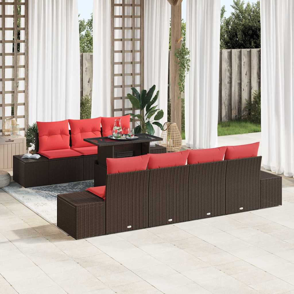 vidaXL Sofa Set mit Kissen 8 pcs Braun und Rot Poly-Rattan