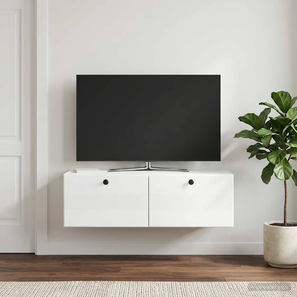 vidaXL Wandmontierter TV-Schrank 98 x 41 x 30 cm Hochglanz Weiß