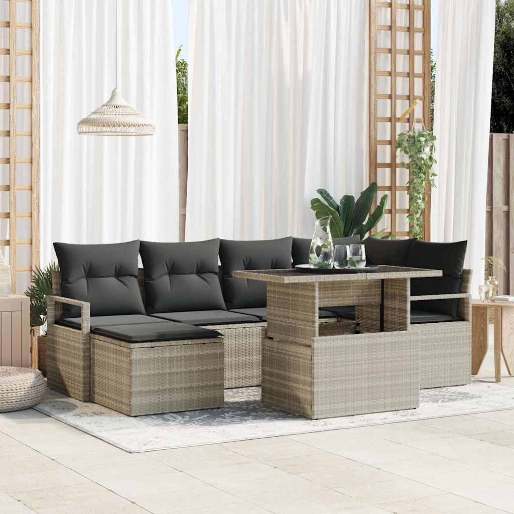 vidaXL Garten-Sofa-Set mit Kissen 7 pcs Hellgrau
