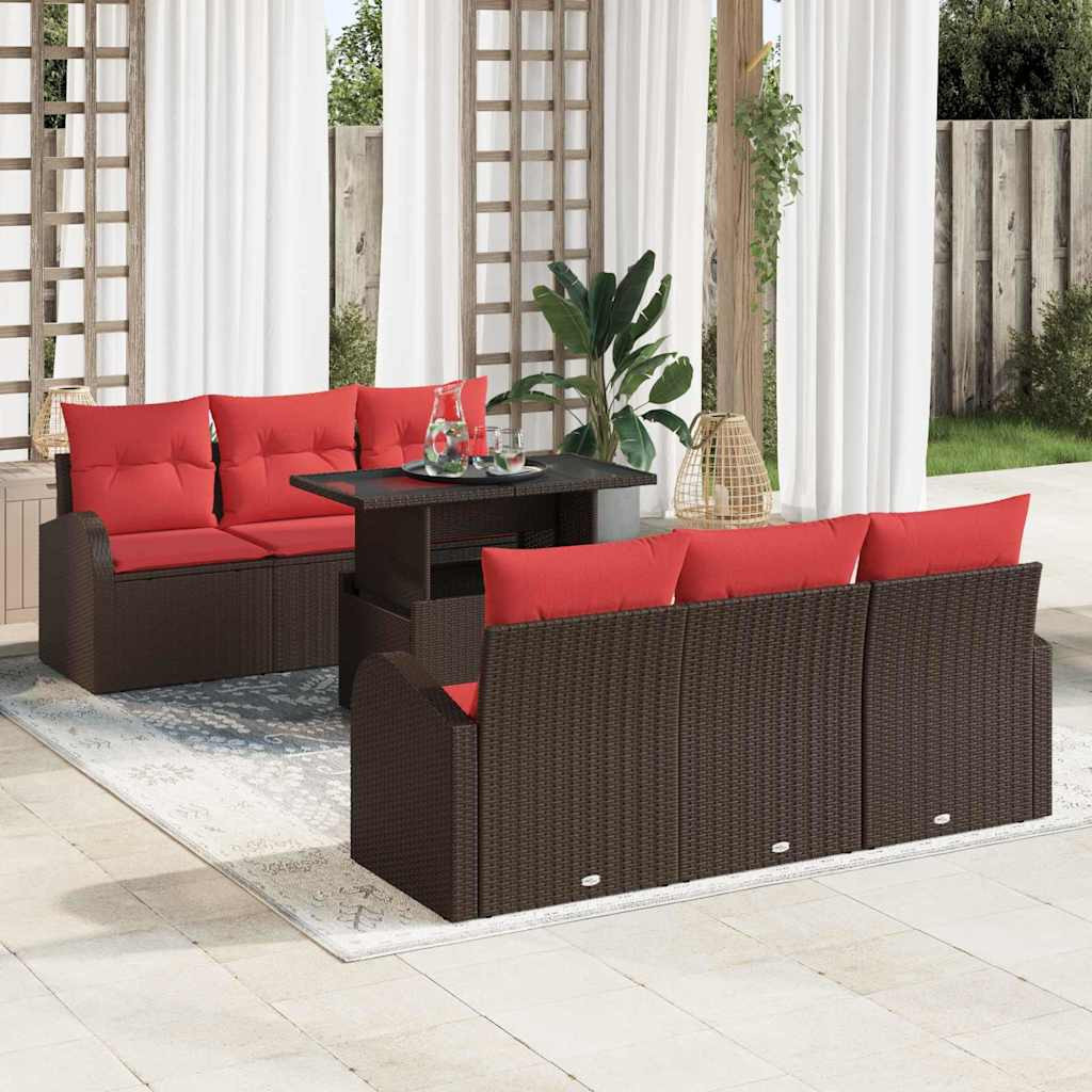 vidaXL Gartensofa-set mit Kissen 7 pcs Braun Poly Rattan