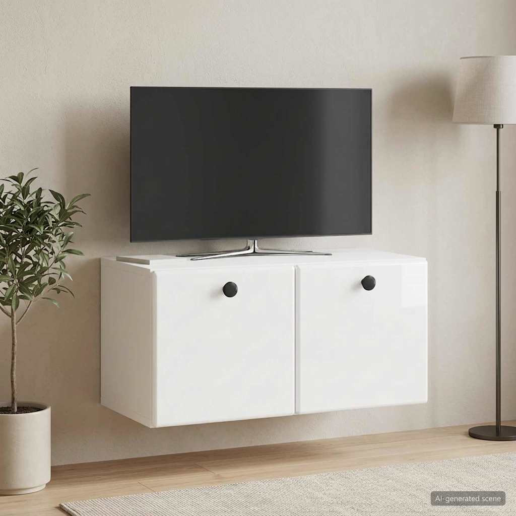 vidaXL Wandmontierter TV-Schrank 59,5 x 31 x 30 cm Hochglanz Weiß
