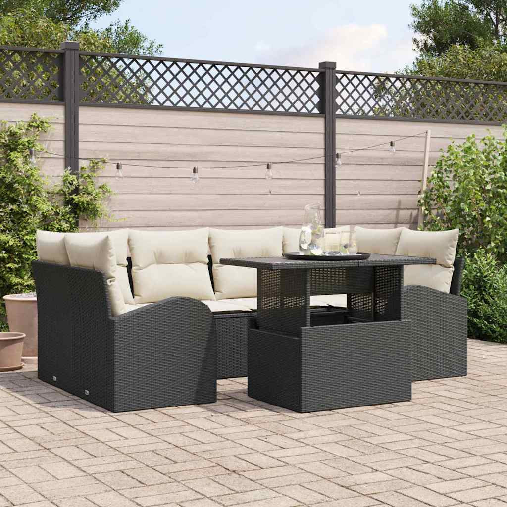 vidaXL Gartensofa-set mit Kissen 7 pcs Schwarz Poly Rattan