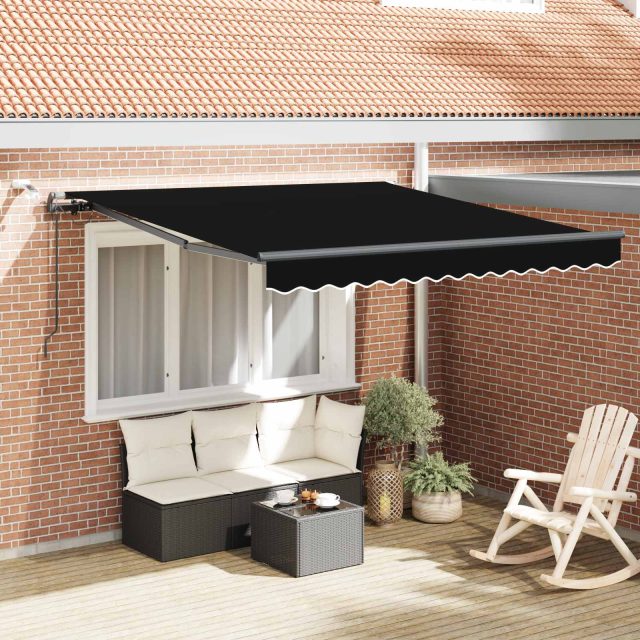 vidaXL Ausziehbare Markise Schwarz 350 x 250 cm Polyester