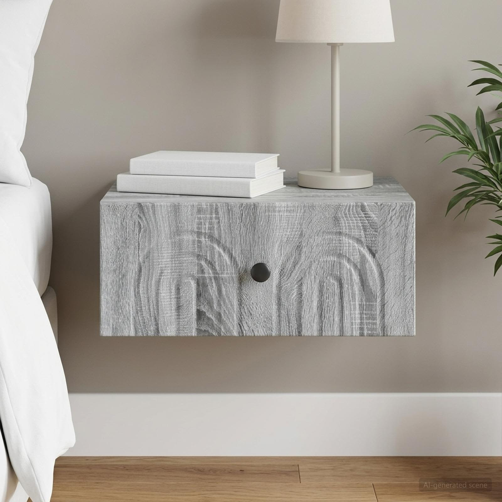 vidaXL Wandmontierter Nachttisch Graues Sonoma 49 x 34,5 x 20 cm