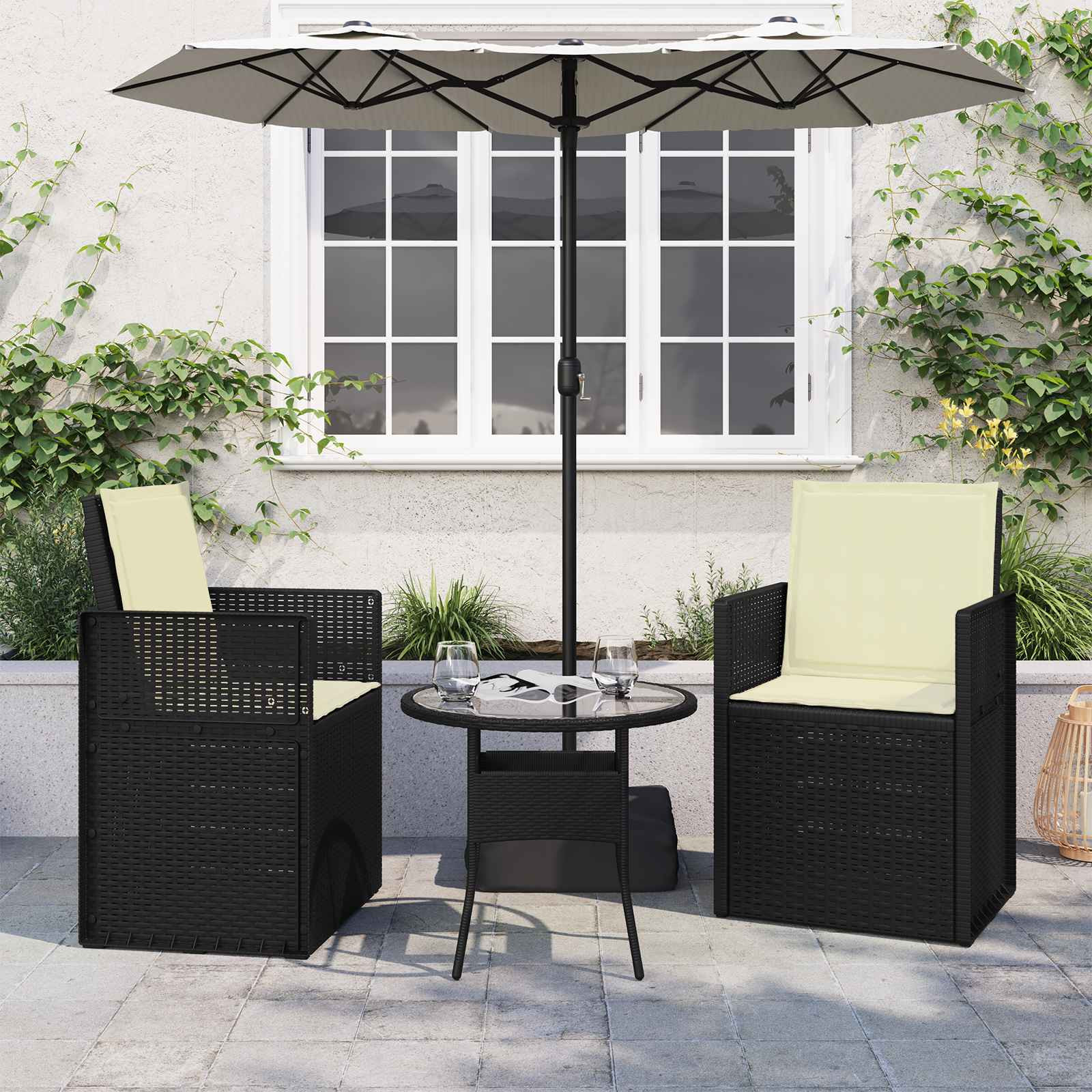 vidaXL Sitz- und Rückenkissen 2 pcs Creme 47 x 45 x 2 cm Polyester