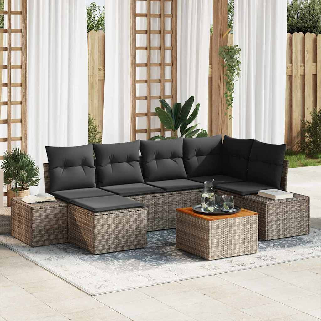 vidaXL Gartensofa-set mit Kissen 7 pcs Grau Poly-Rattan