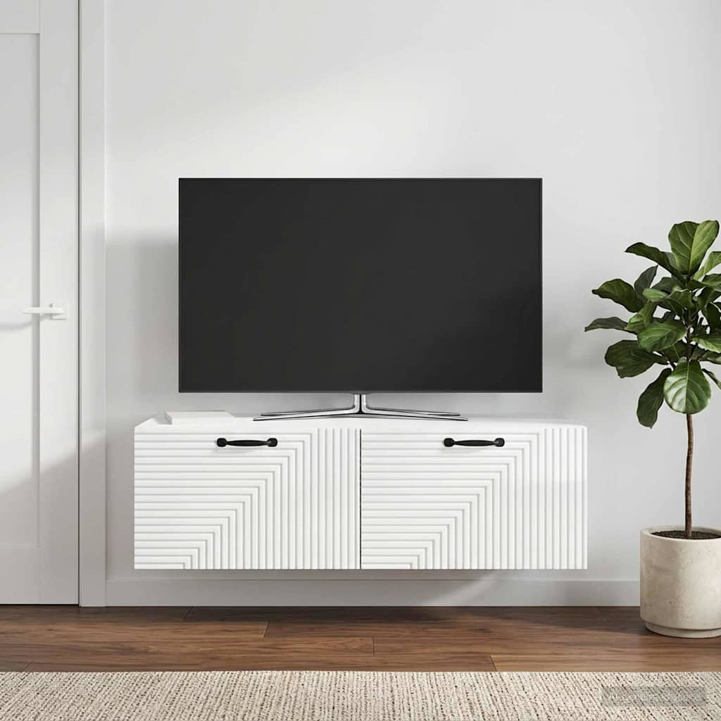 vidaXL Wandmontierter TV-Schrank Hochglanz Weiß 98 x 41 x 30 cm