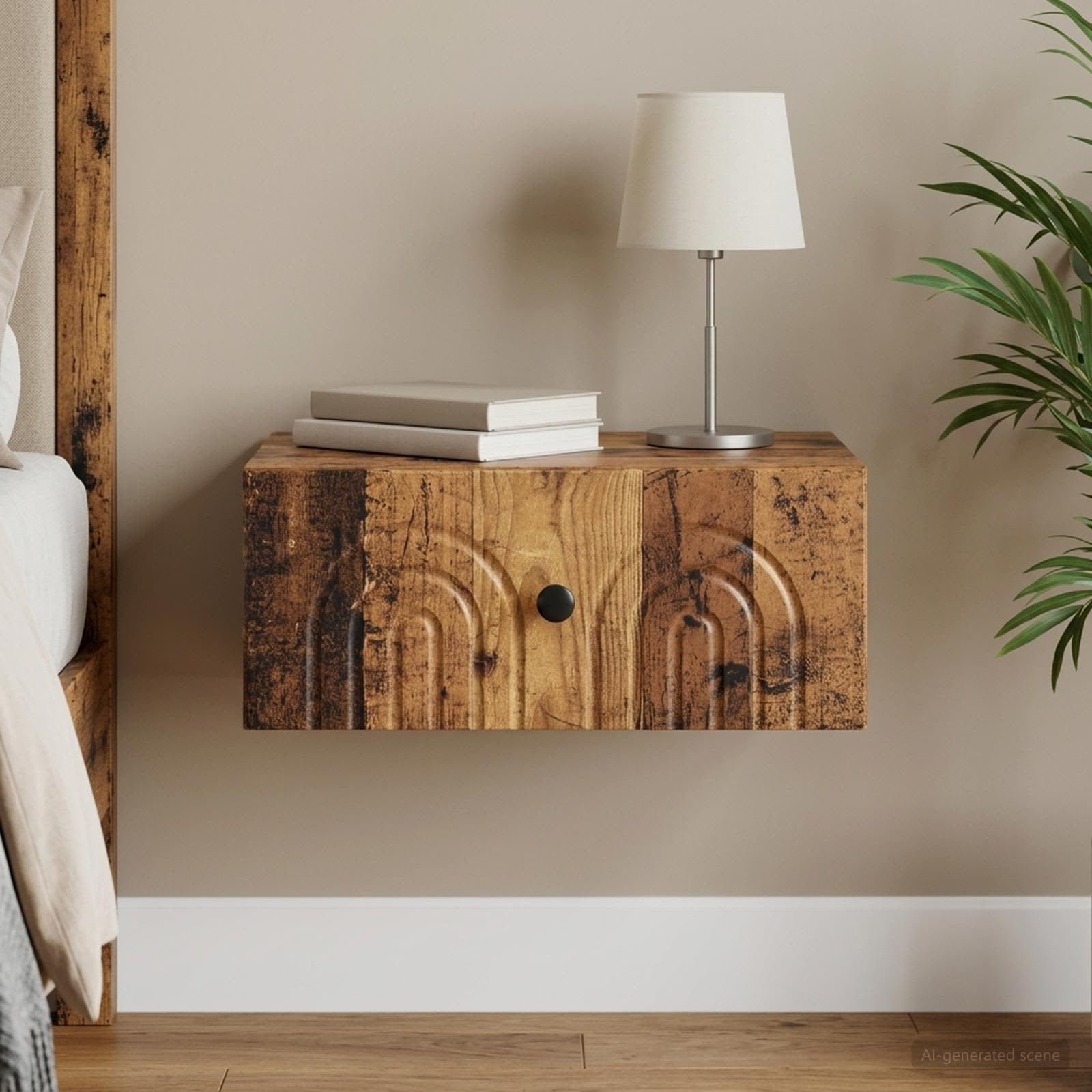 vidaXL Wandmontierter Nachttisch Altholz 49 x 34,5 x 20 cm