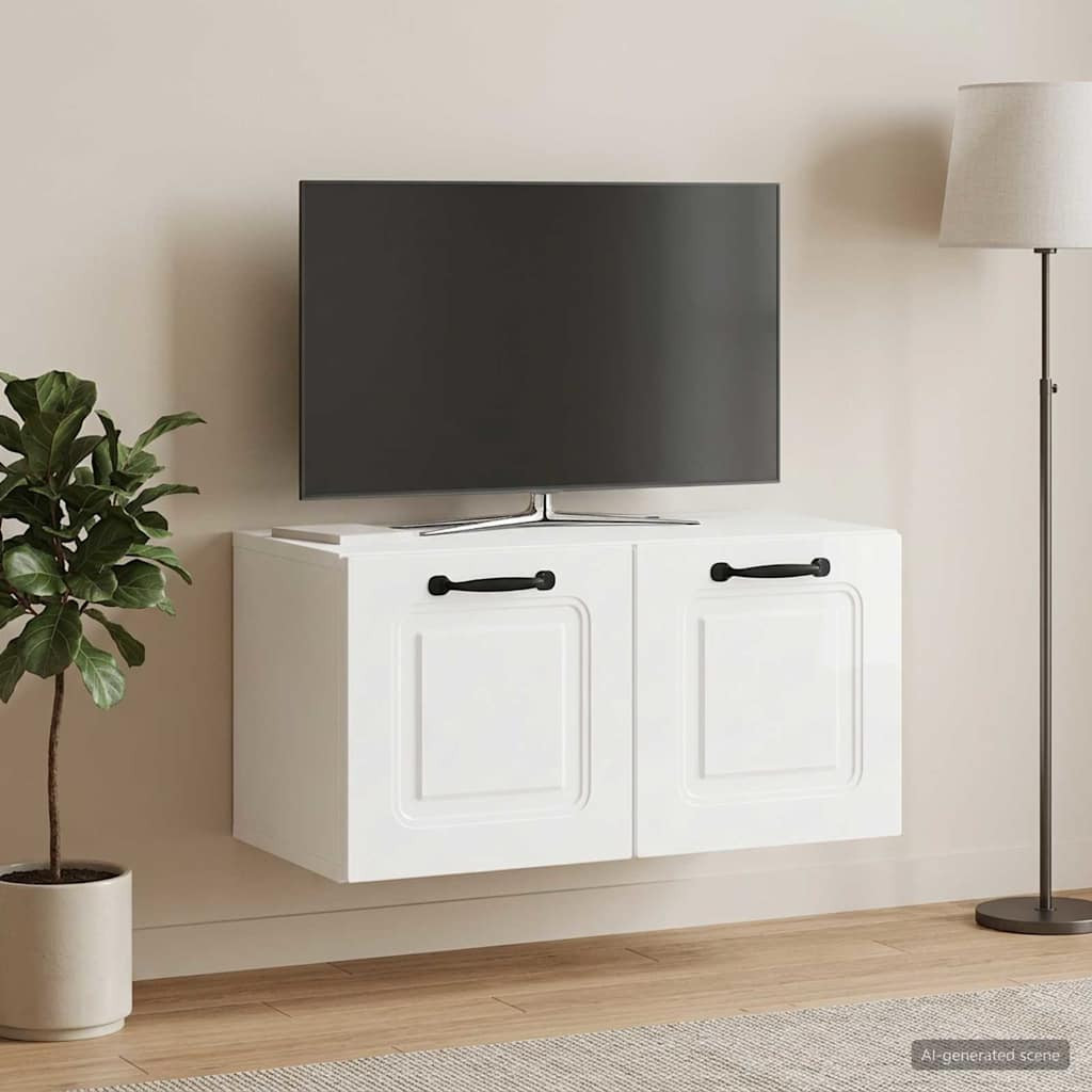 vidaXL Wandmontierter TV-Schrank Hochglanz Weiß 59,5 x 31 x 30 cm