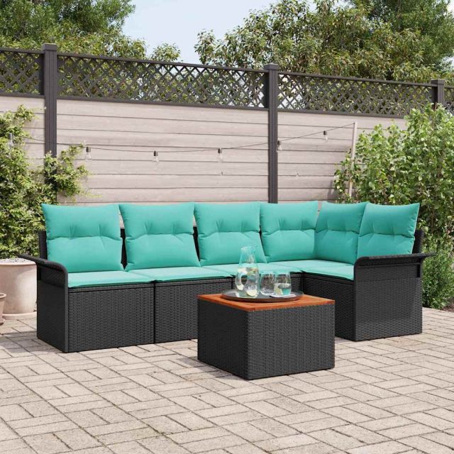 vidaXL Gartensofa-set mit Kissen 6 pcs Schwarz Poly-Rattan