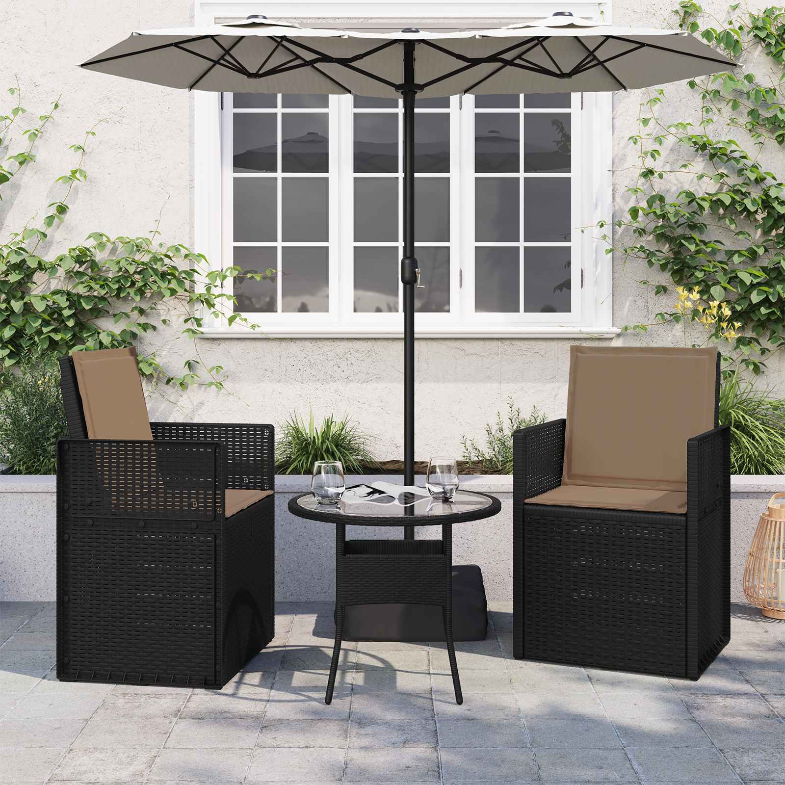 vidaXL Sitz- und Rückenkissen 2 pcs Taupe 47 x 45 x 2 cm Polyester