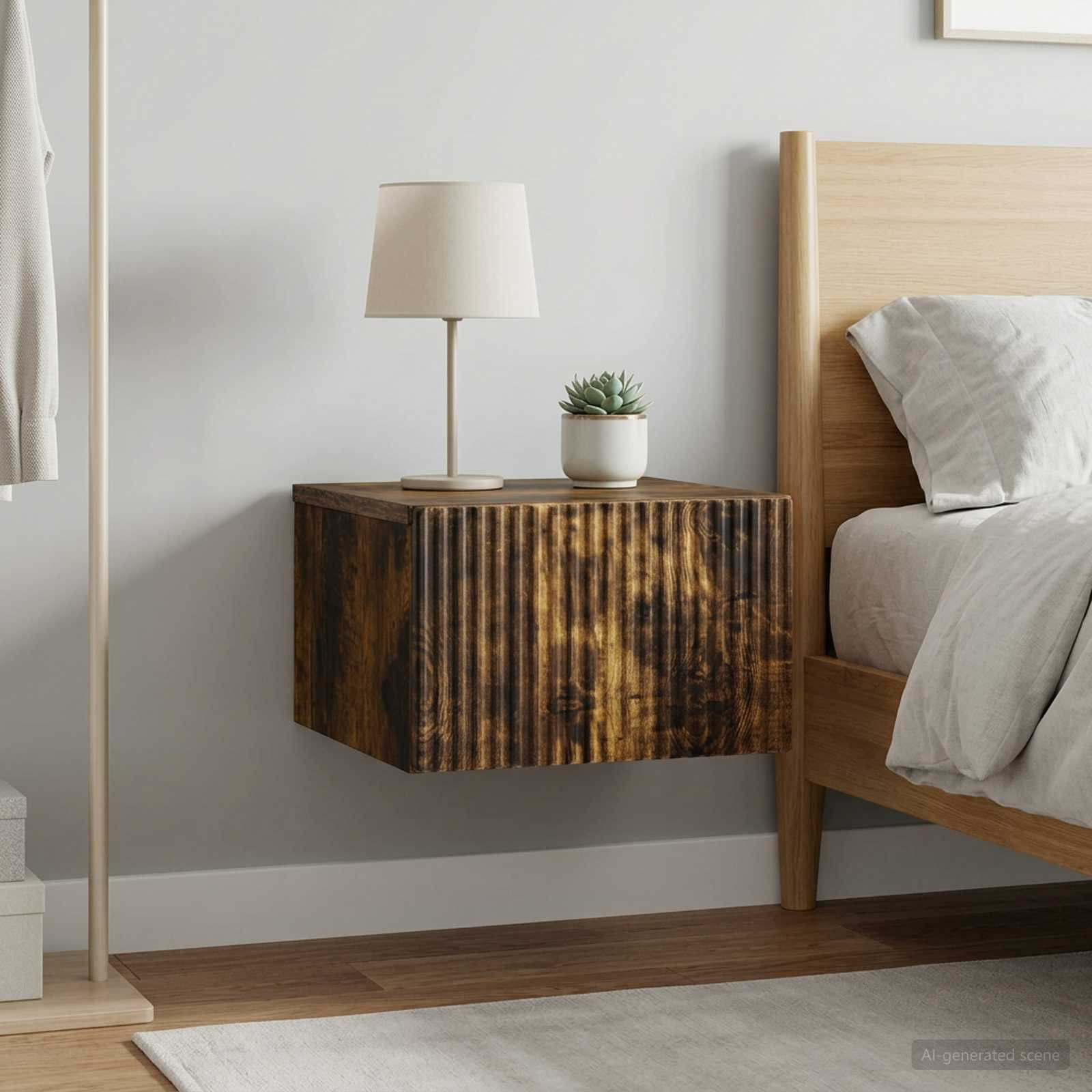 vidaXL Wandmontierter Nachttisch 2 pcs Geräucherte Eiche Holzwerkstoff