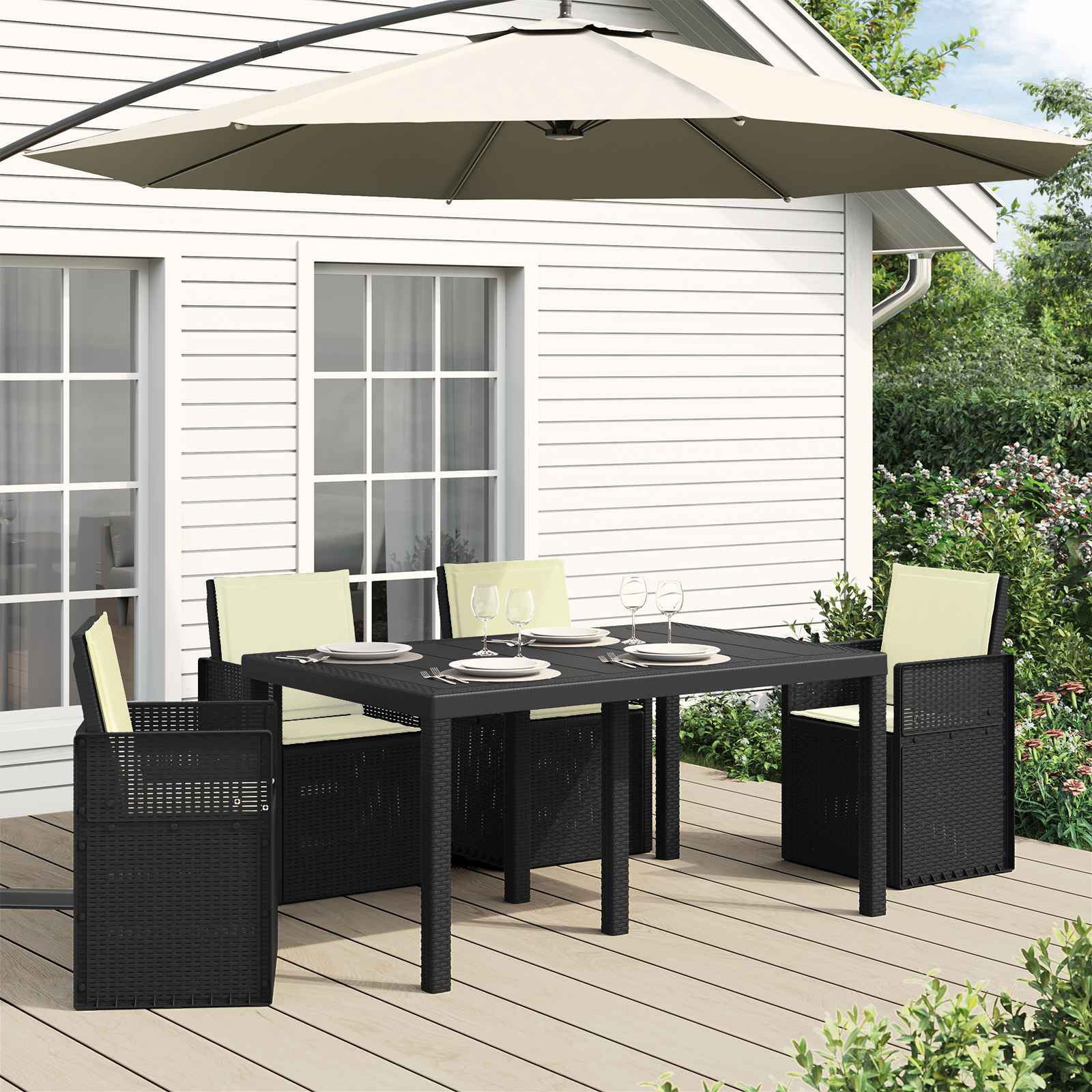 vidaXL Sitz- und Rückenkissen 4 pcs Creme 47 x 45 x 2 cm Polyester