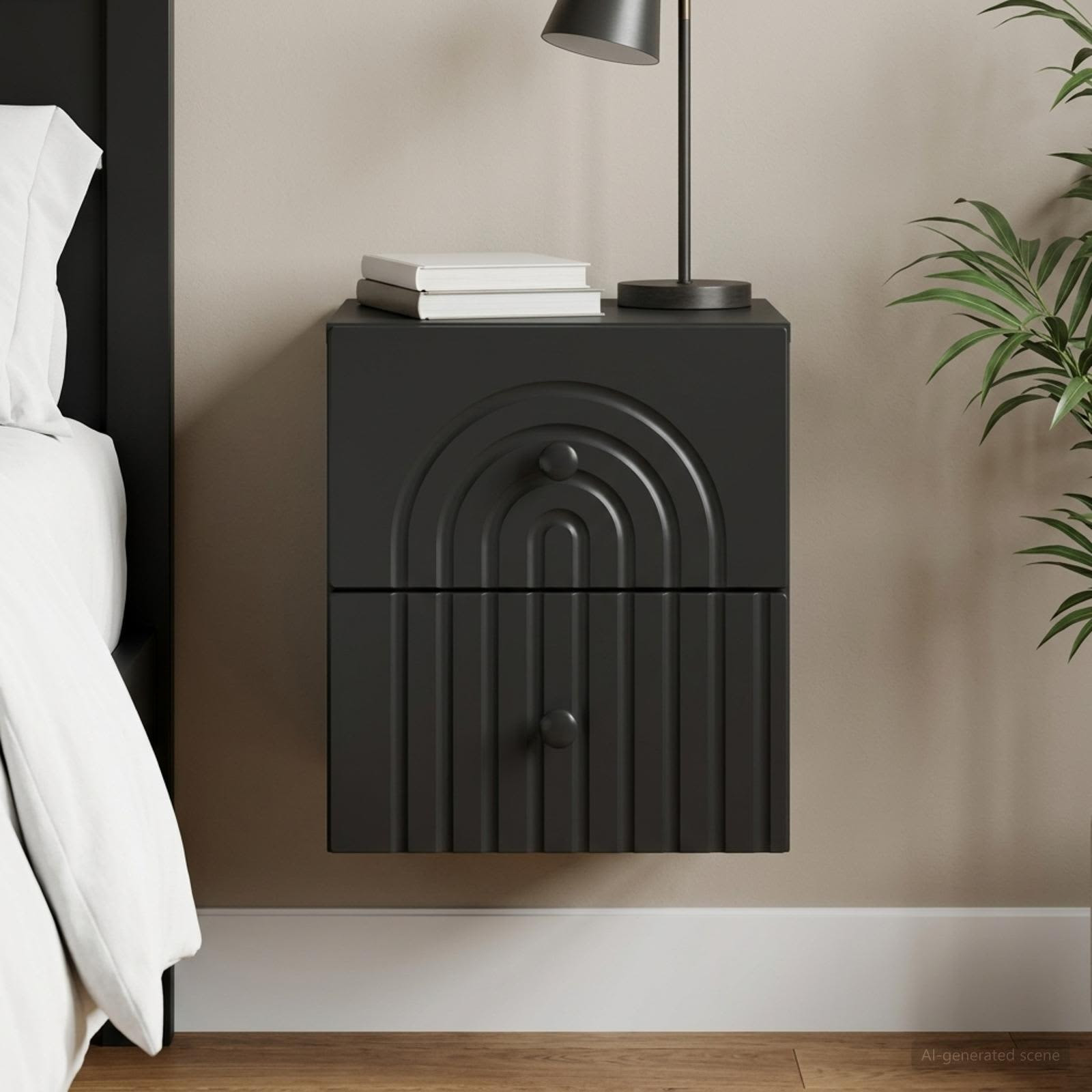 vidaXL Wandmontierter Nachttisch Schwarz 33 x 34,5 x 40 cm