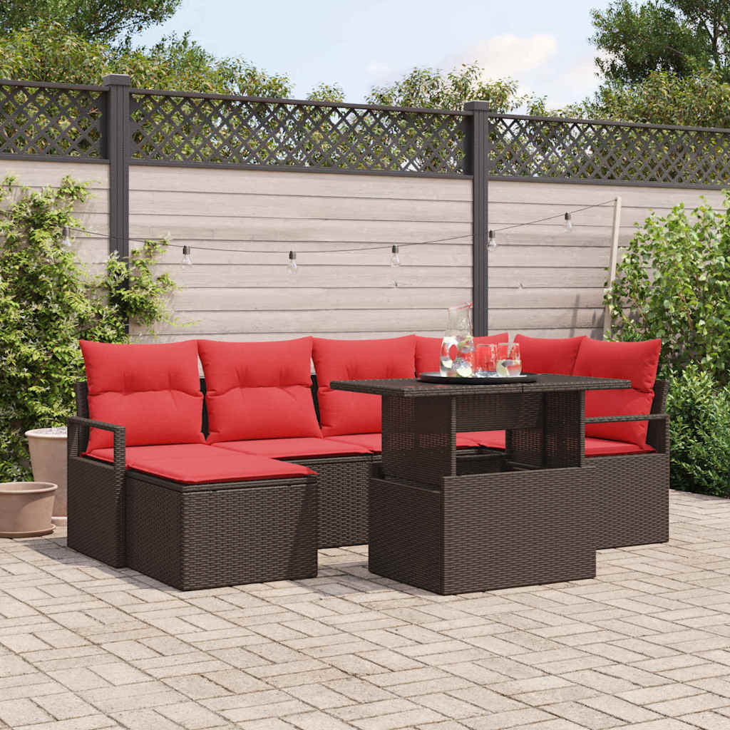 vidaXL Gartensofa-set mit Speicher 7 pcs Braun und Rot Poly Rattan