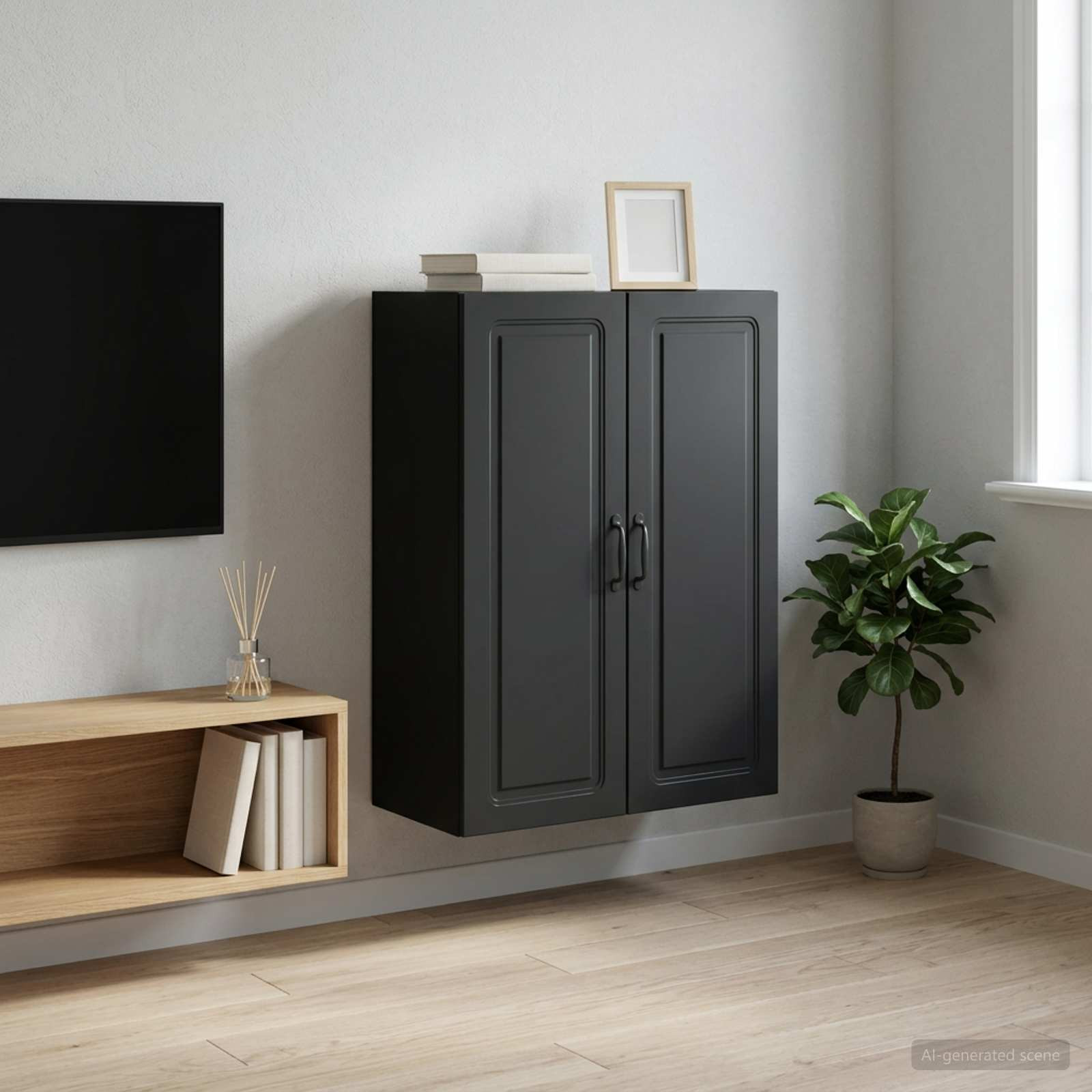 vidaXL Wandschrank Schwarz 66 x 34,5 x 90 cm Holzwerkstoff