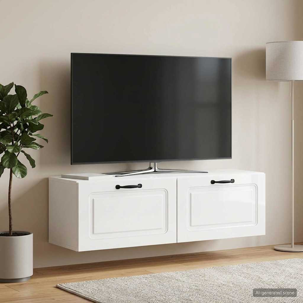 vidaXL Wandmontierter TV-Schrank Hochglanz Weiß 98 x 31 x 30 cm