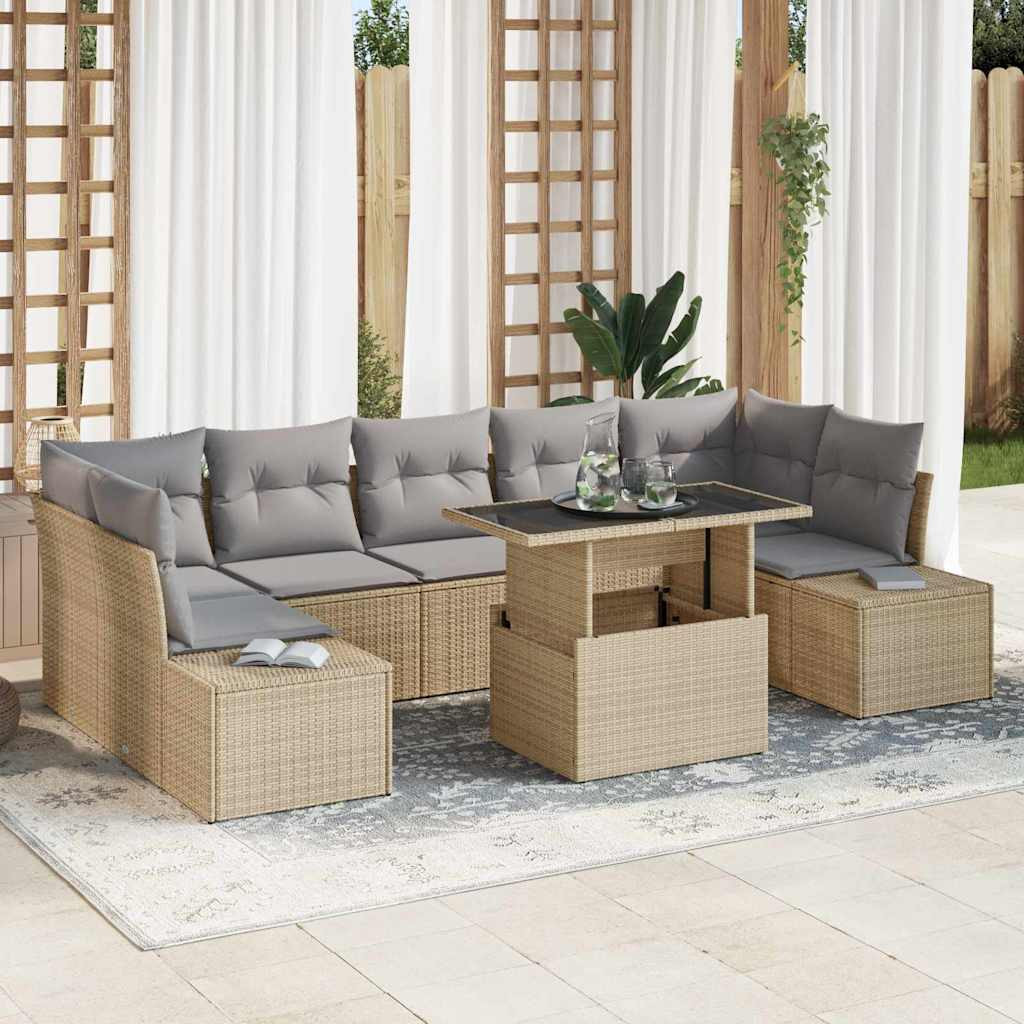 vidaXL Sofa Set mit Kissen 8 pcs Beige und Hellgrau Poly-Rattan