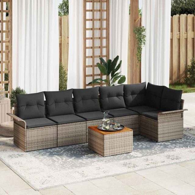vidaXL Gartensofa-set mit Kissen 7 pcs Grau Poly-Rattan
