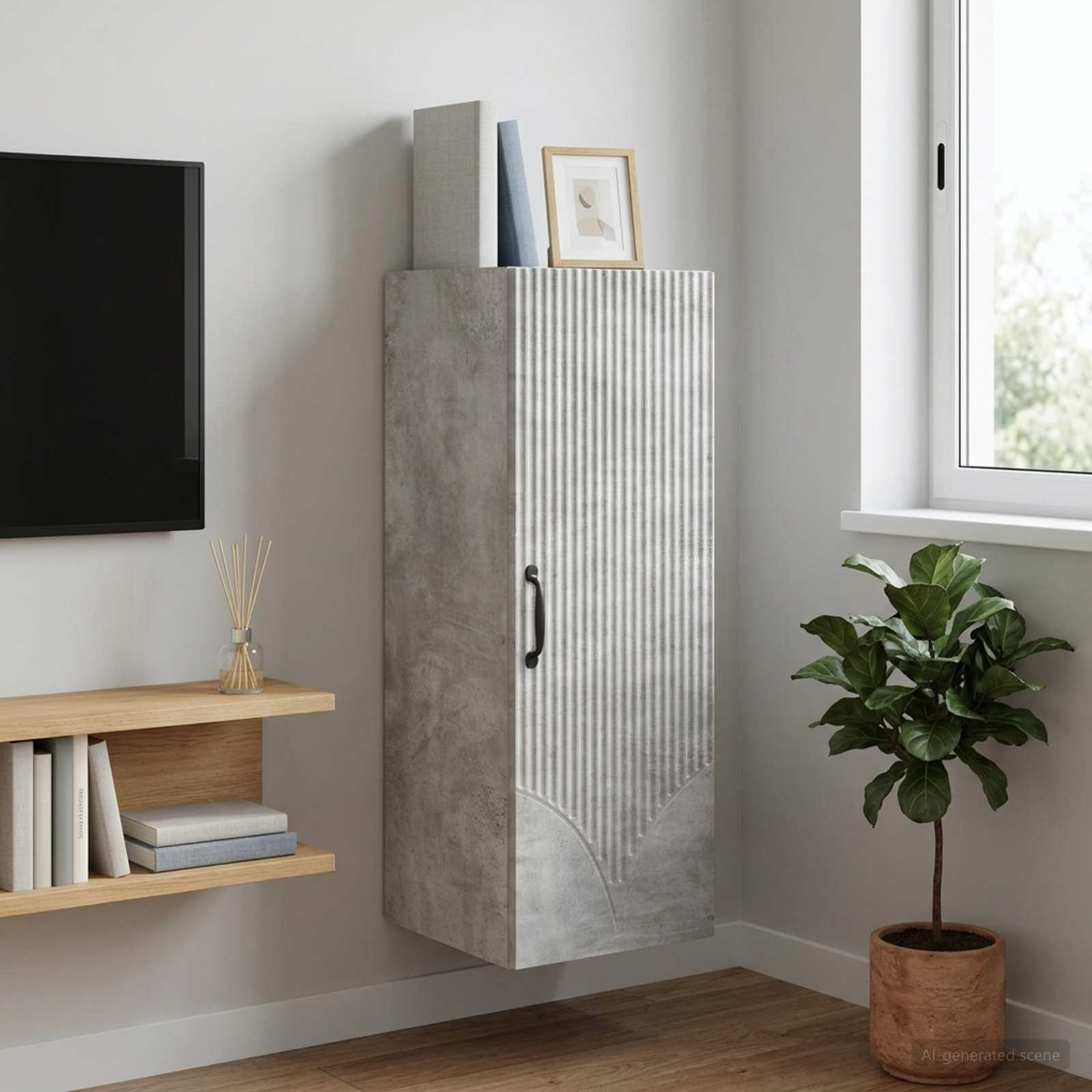 vidaXL Wandschrank Betongrau 33 x 34,5 x 90 cm Holzwerkstoff