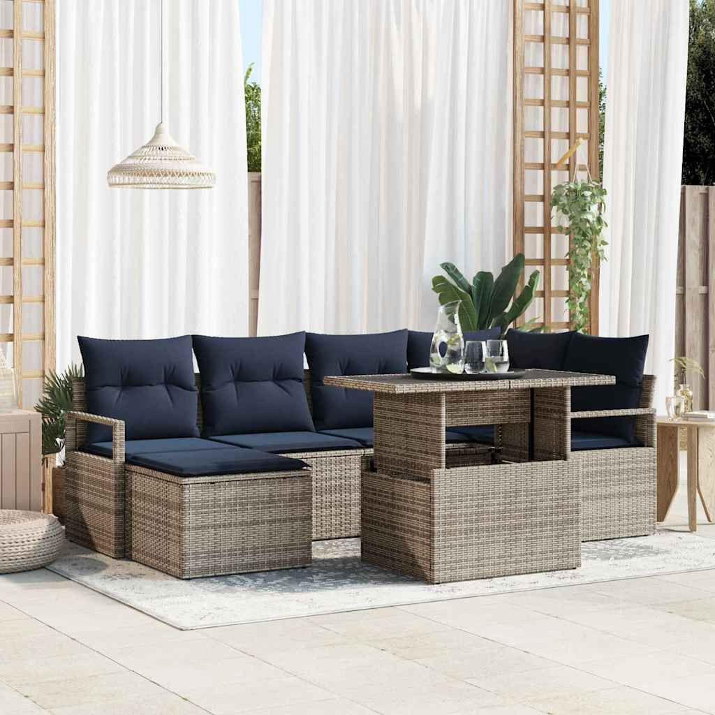 vidaXL Gartensofa-set 7 pcs Grau und Marineblau Poly Rattan