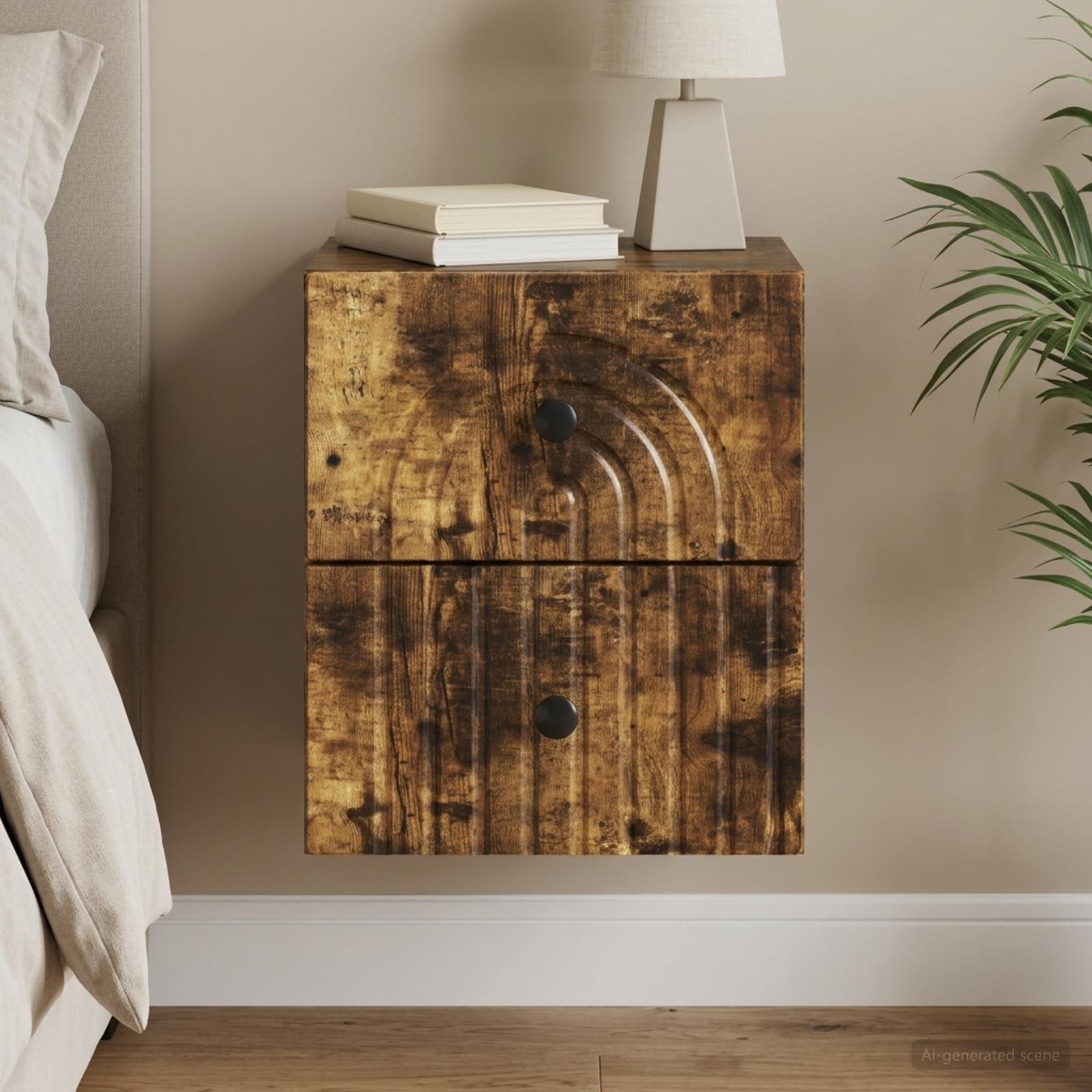 vidaXL Wandmontierter Nachttisch Geräucherte Eiche 33 x 34,5 x 40 cm