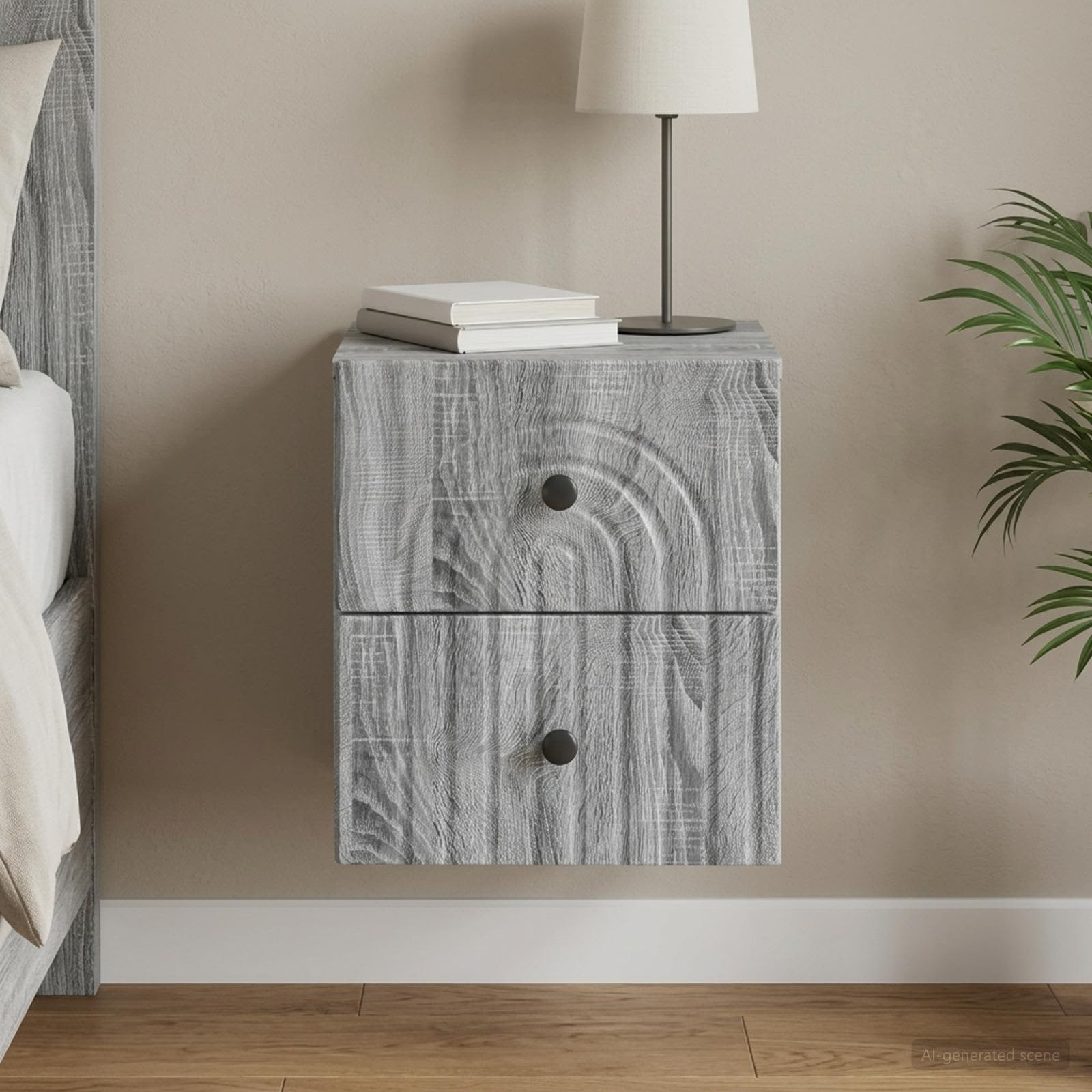 vidaXL Wandmontierter Nachttisch Graues Sonoma 33 x 34,5 x 40 cm