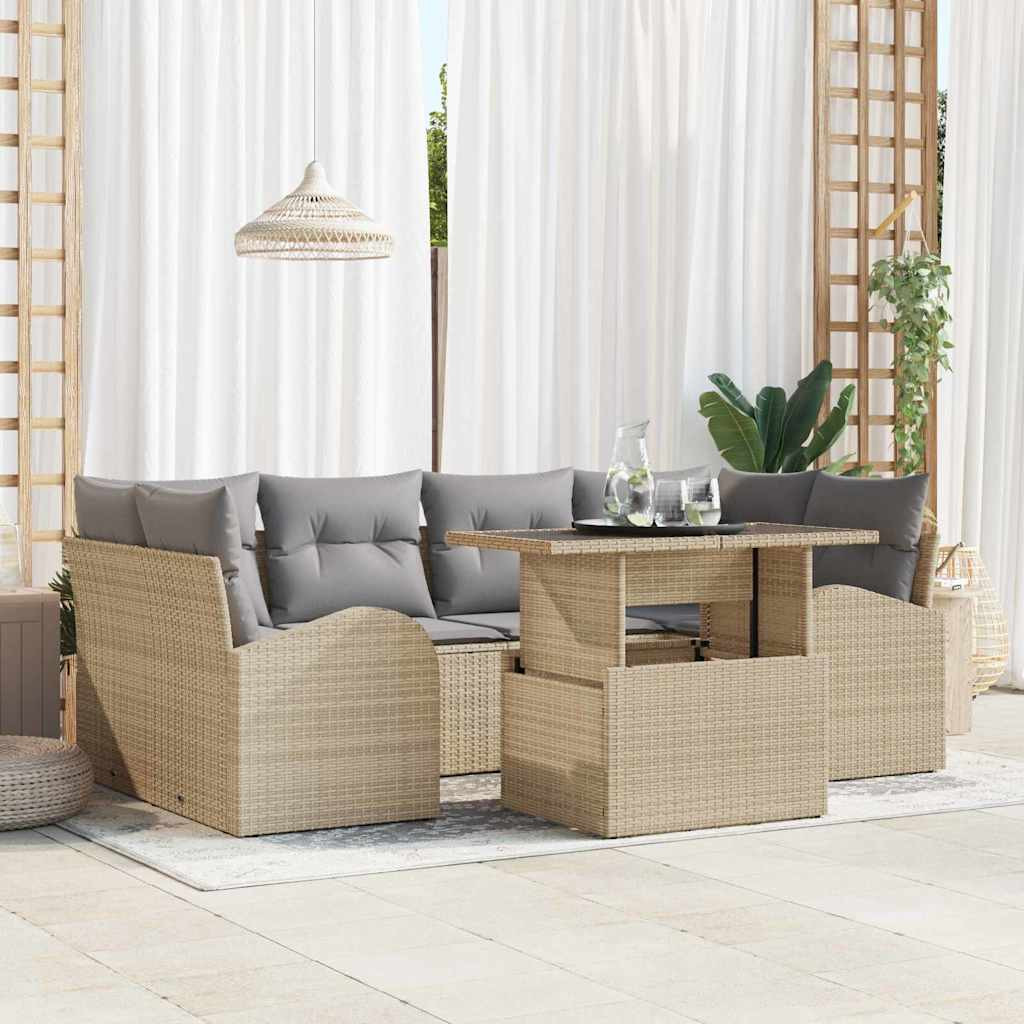 vidaXL Gartensofa-set mit Kissen 7 pcs Beige Poly Rattan