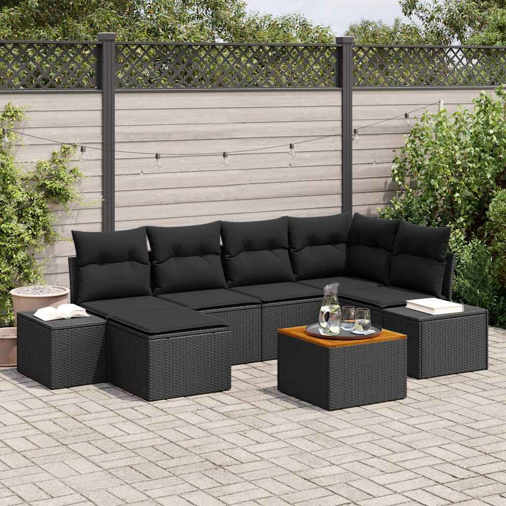 vidaXL Gartensofa-set mit Kissen 7 pcs Schwarz Poly-Rattan
