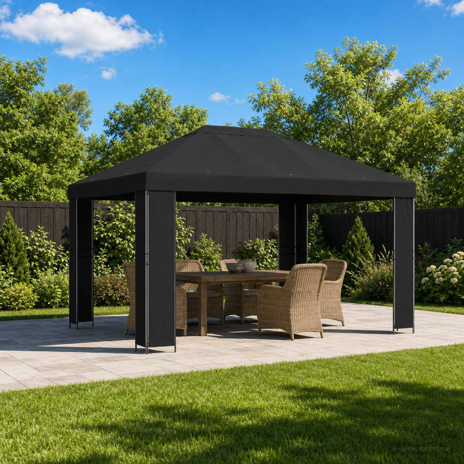 vidaXL Pavillon 4 x 3 m Schwarz Polyester und Stahl 190 gsm