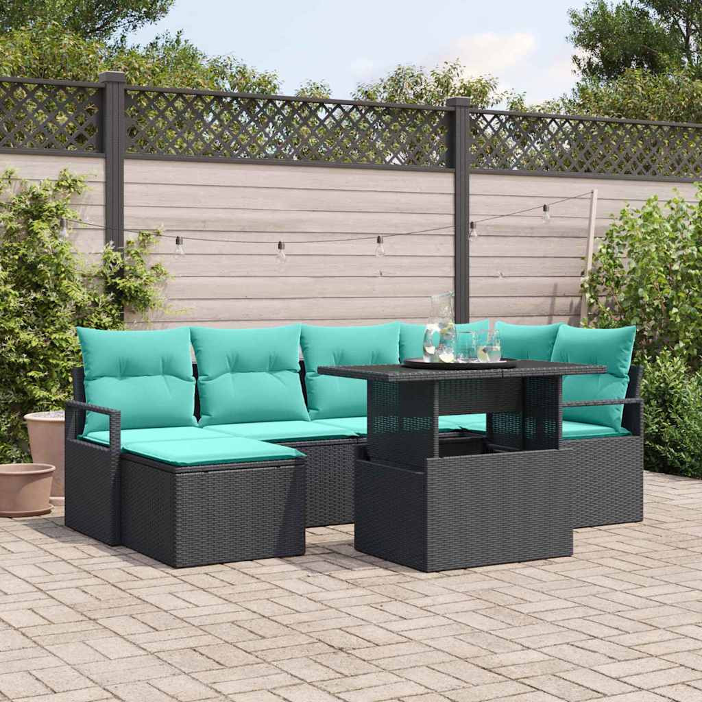 vidaXL Gartensofa-set mit Speicher 7 pcs Schwarz und Blau Poly Rattan