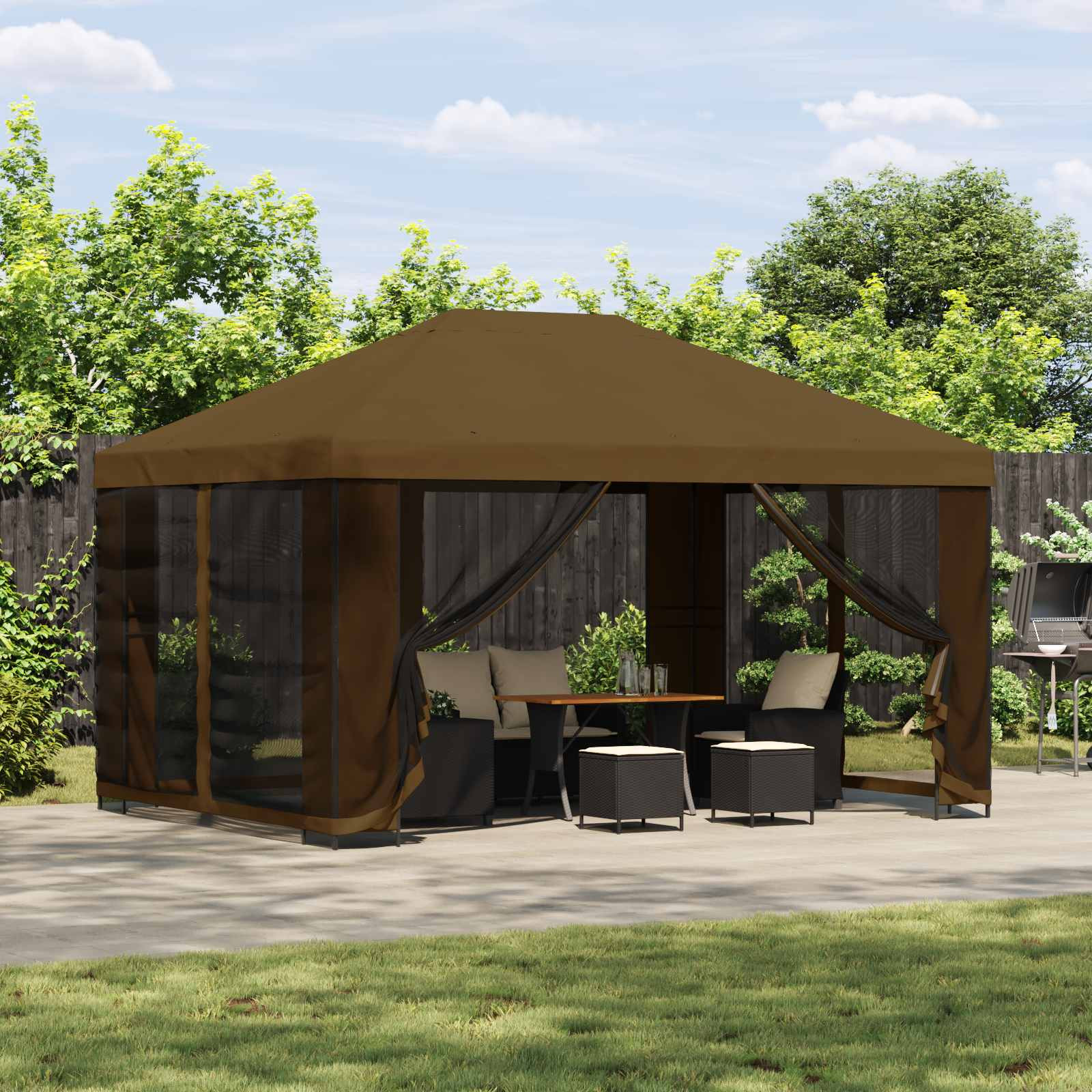 vidaXL Garten Pavillon mit Seitenwänden 4 x 3 m Taupe