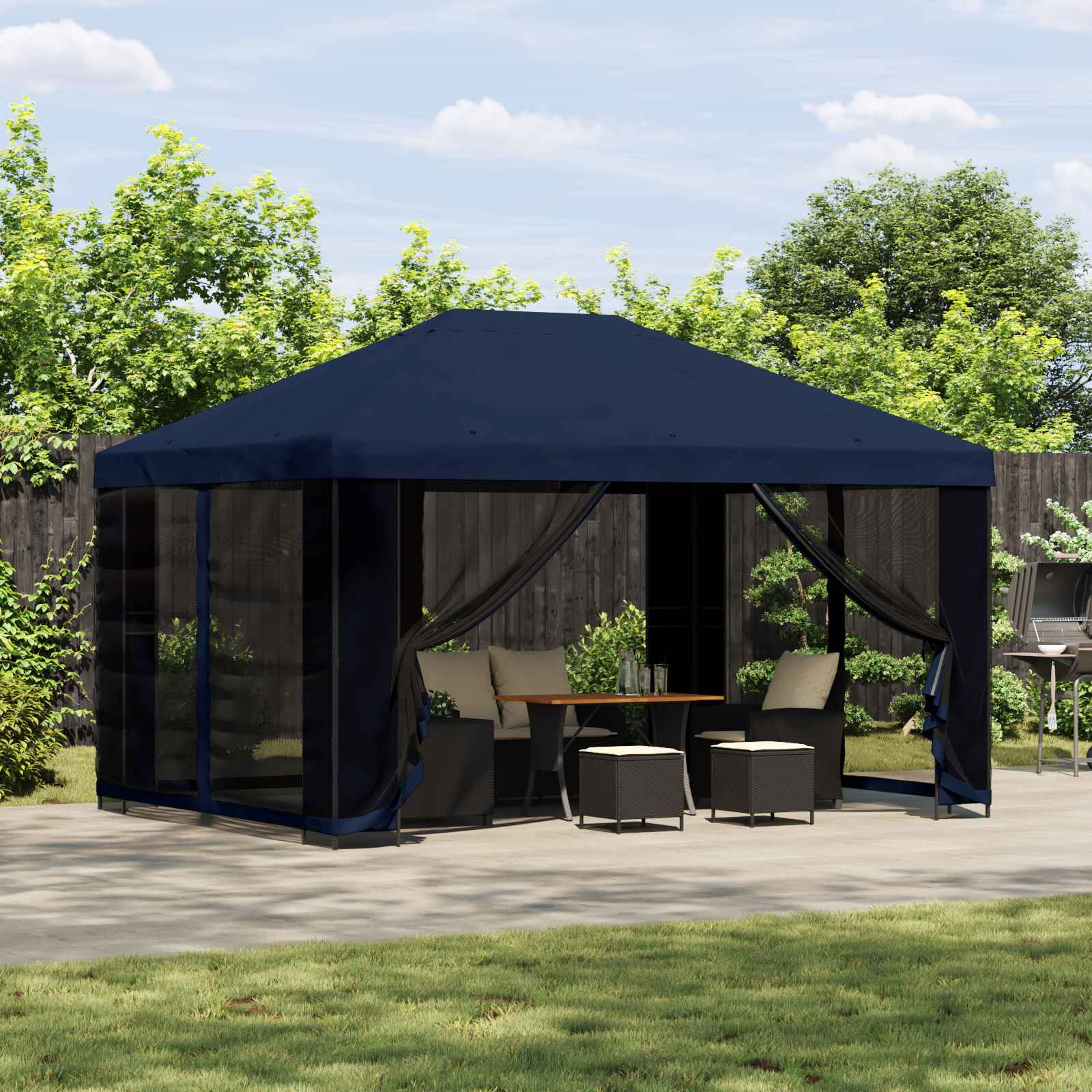 vidaXL Garten Pavillon mit Seitenwänden 4 x 3 m Blau