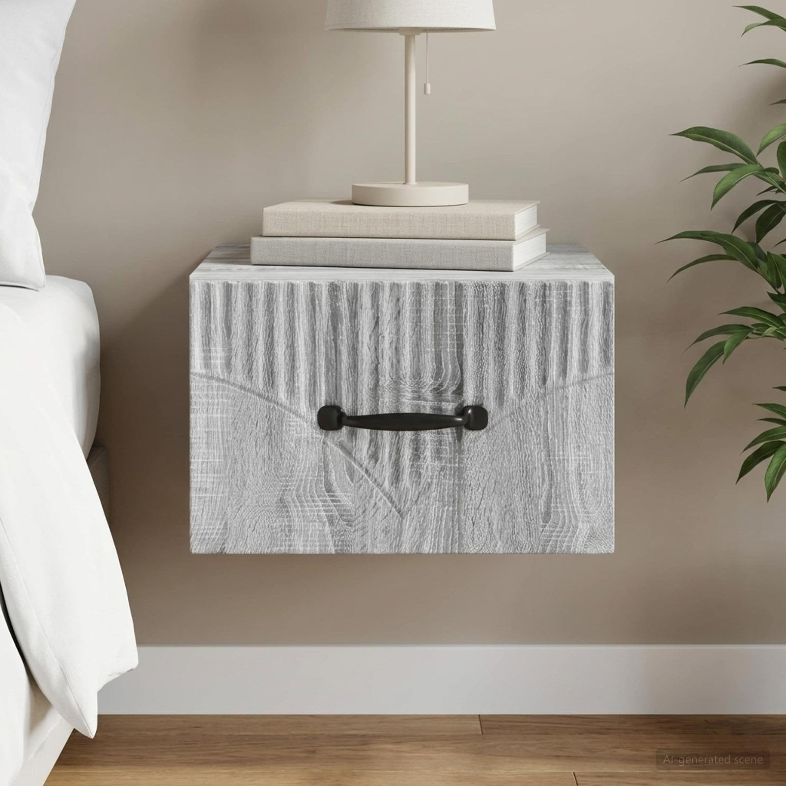 vidaXL Wandmontierter Nachttisch Graues Sonoma 34,5 x 33 x 20 cm