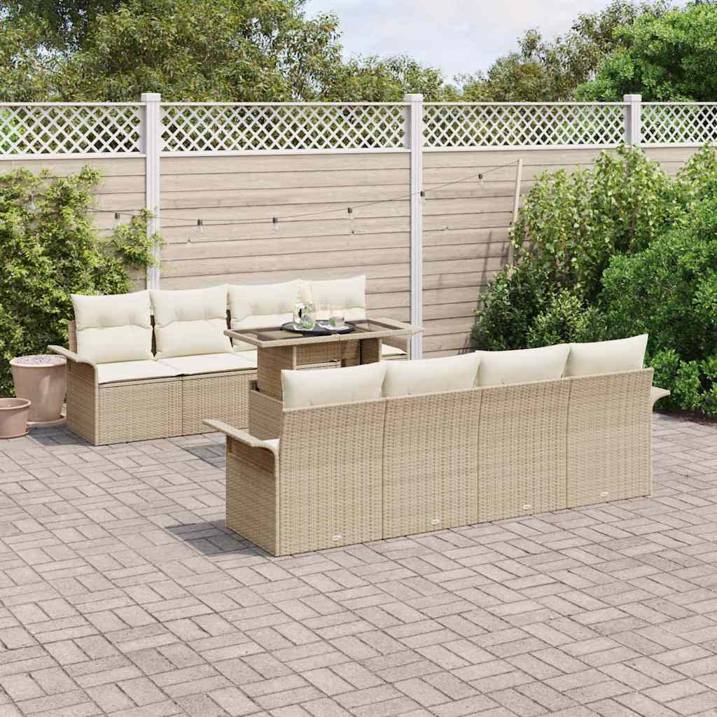 vidaXL Gartensofa-set mit Kissen 9 pcs Beige Poly-Rattan