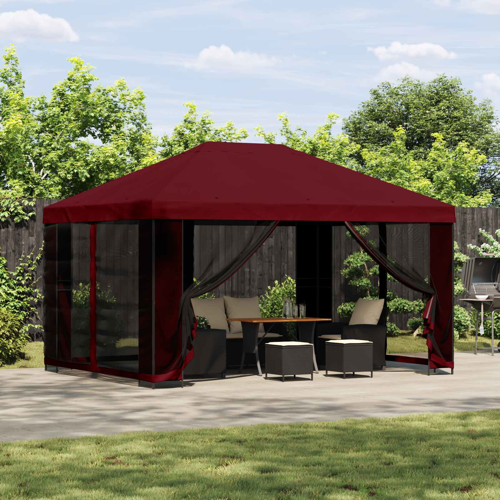 vidaXL Garten Pavillon mit Seitenwänden 4 x 3 m Bordeauxrot