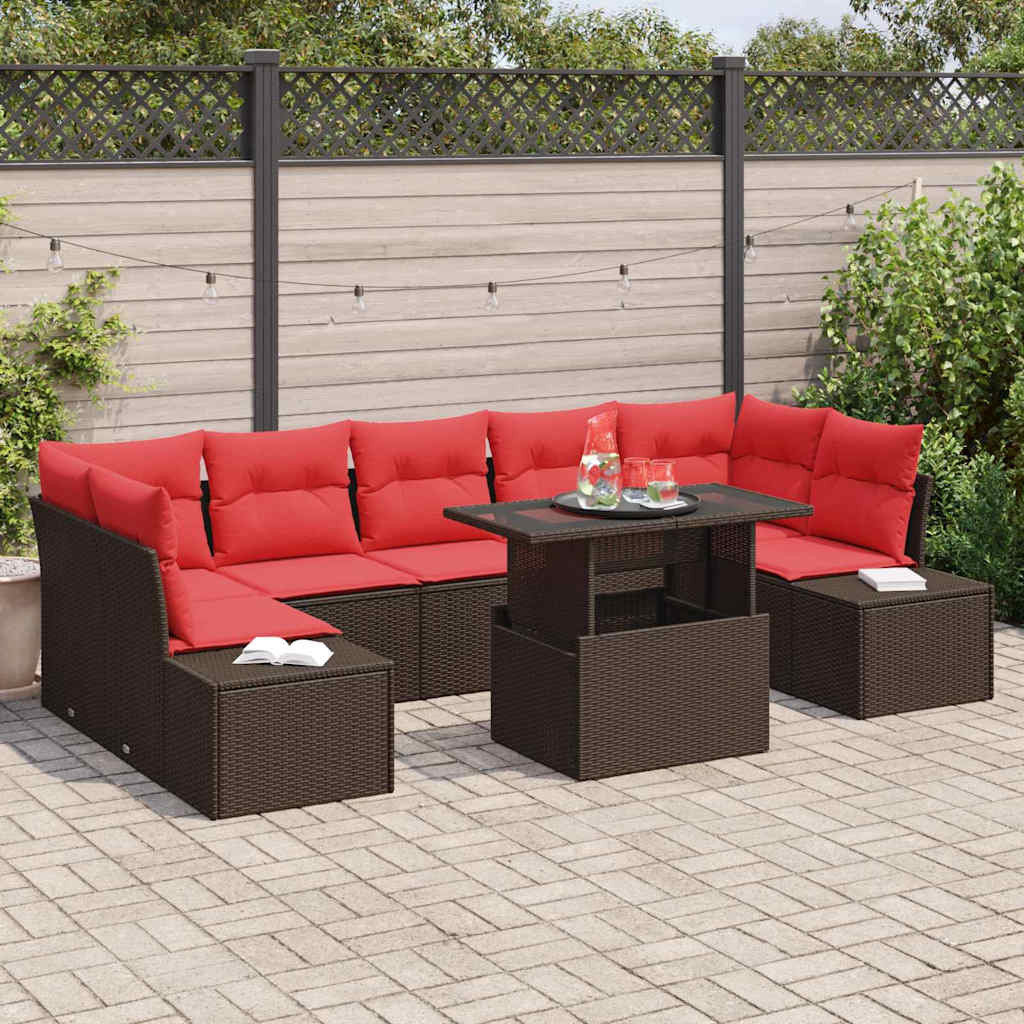 vidaXL Gartensofa-set mit Kissen 8 pcs Braun und Rot Poly-Rattan