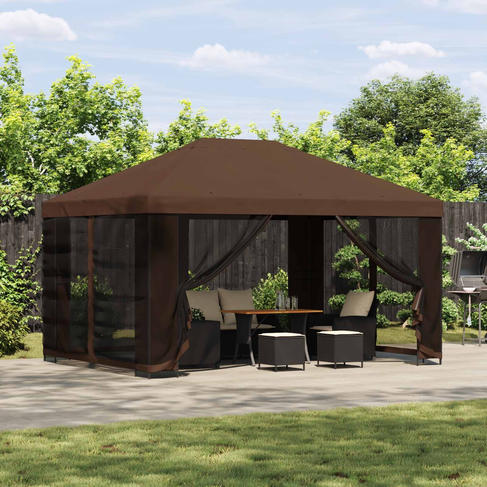 vidaXL Garten Pavillon mit Seitenwänden 4 x 3 m Braun