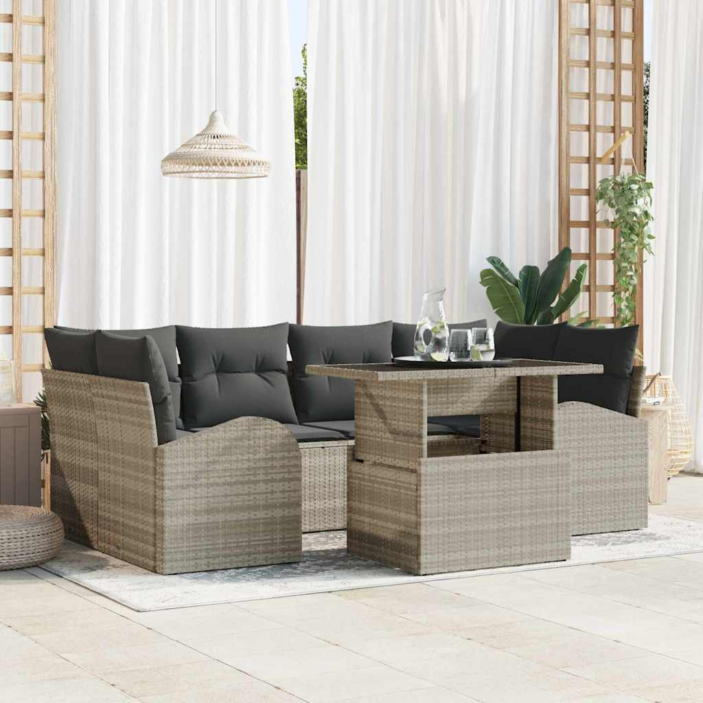 vidaXL Gartensofa-set mit Kissen 7 pcs Hellgrau Poly Rattan