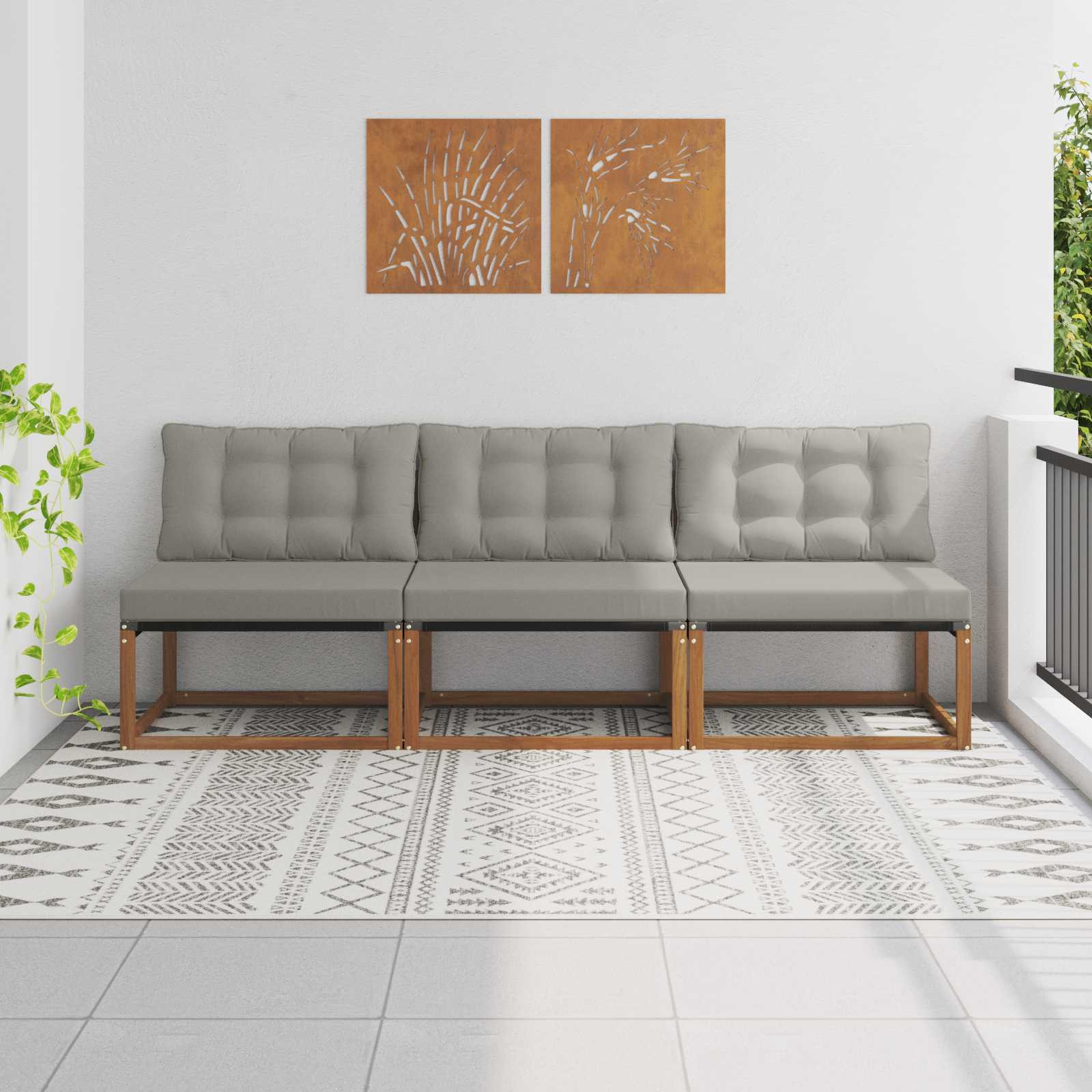 vidaXL 3 Stück Outdoor Mittelsofa Massives Akazienholz und Textilene