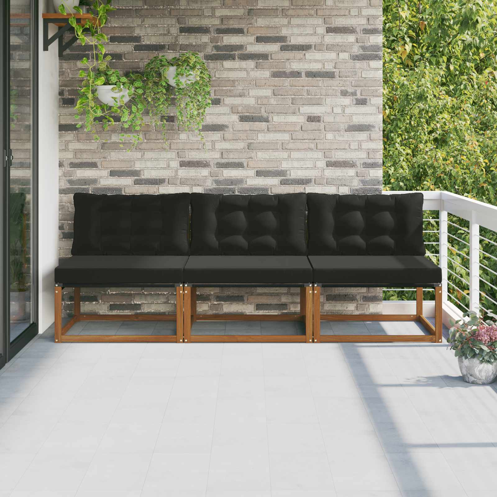 vidaXL 3 Stück Outdoor Mittelsofa Massives Akazienholz und Textilene