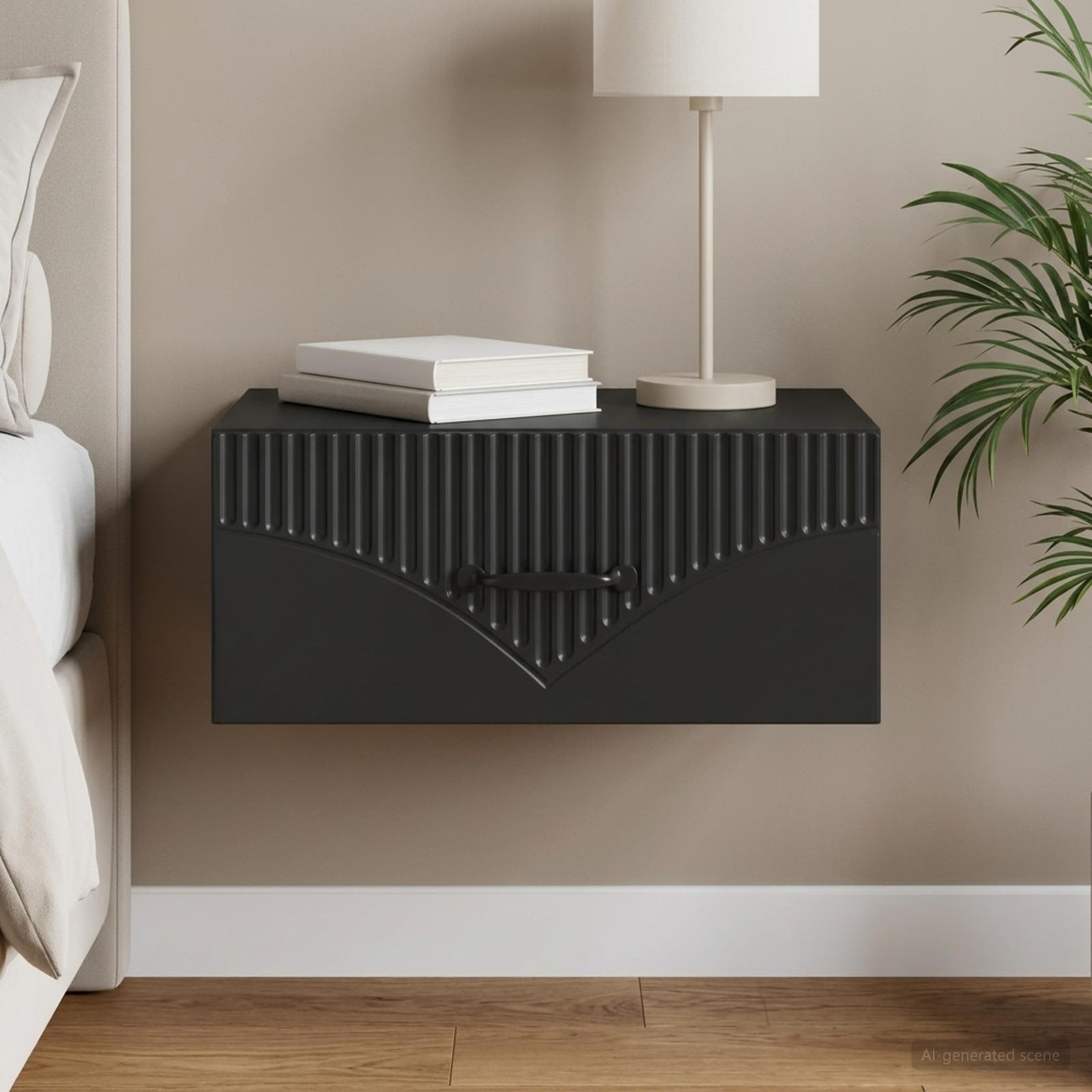 vidaXL Wandmontierter Nachttisch Schwarz 49 x 34,5 x 20 cm