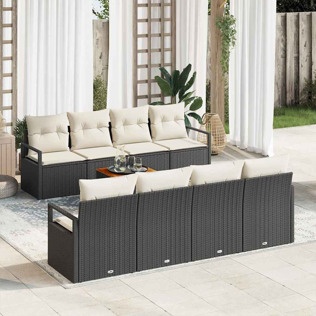 vidaXL Gartensofa-set mit Kissen 9 pcs Schwarz Poly-Rattan