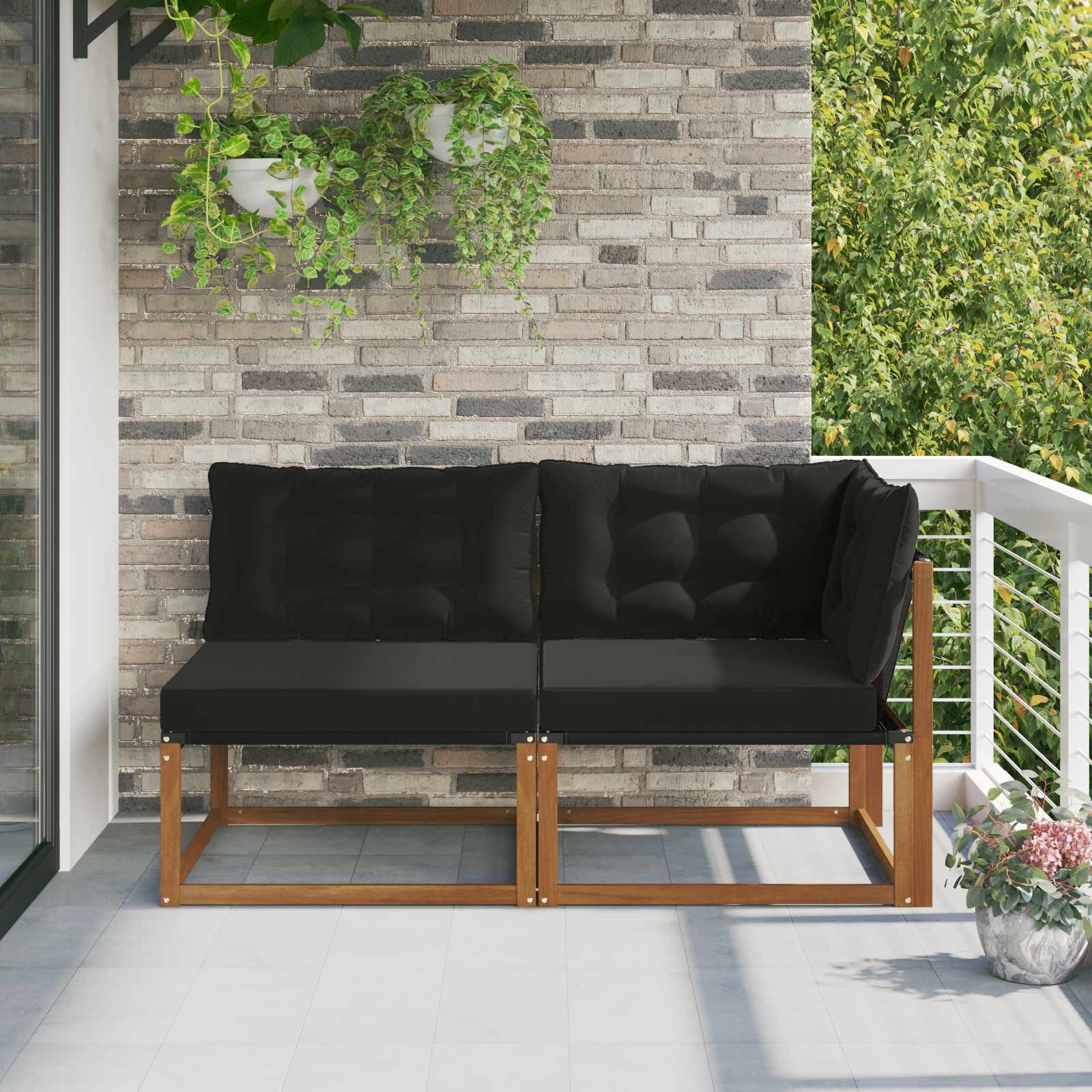 vidaXL Outdoor Mittel- und Ecksofa mit Kissen 7 Stück Natur