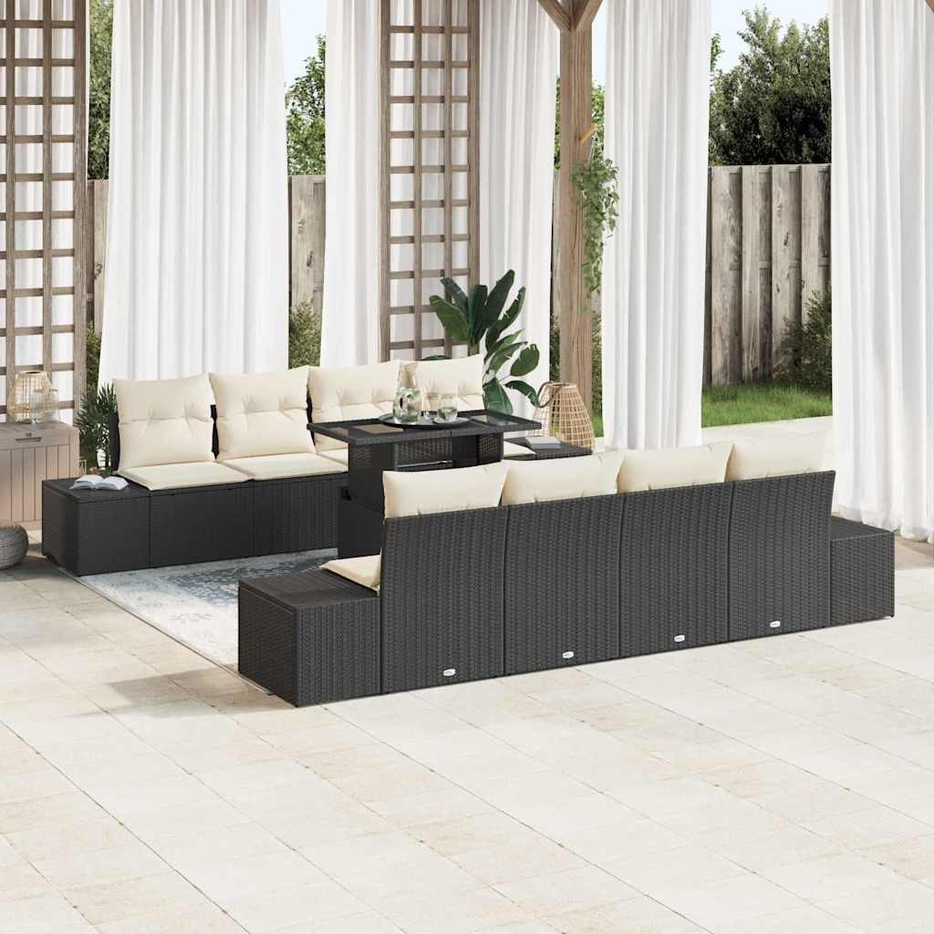 vidaXL Gartensofa-set mit Kissen 9 pcs Schwarz und Creme Poly-Rattan