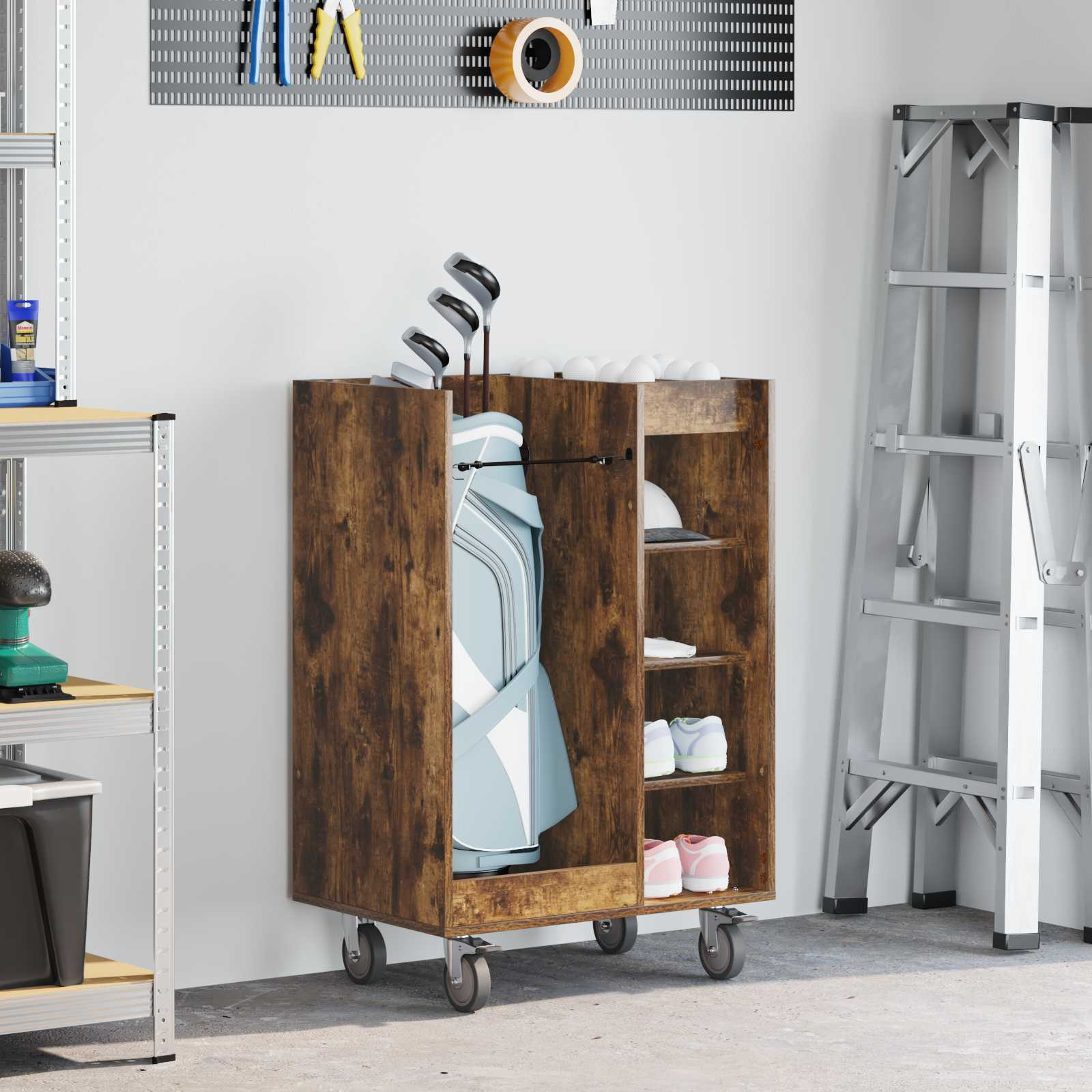 vidaXL Golf Schrank Mit Rad Uni Geräucherte Eiche 65 x 45 x 98 cm