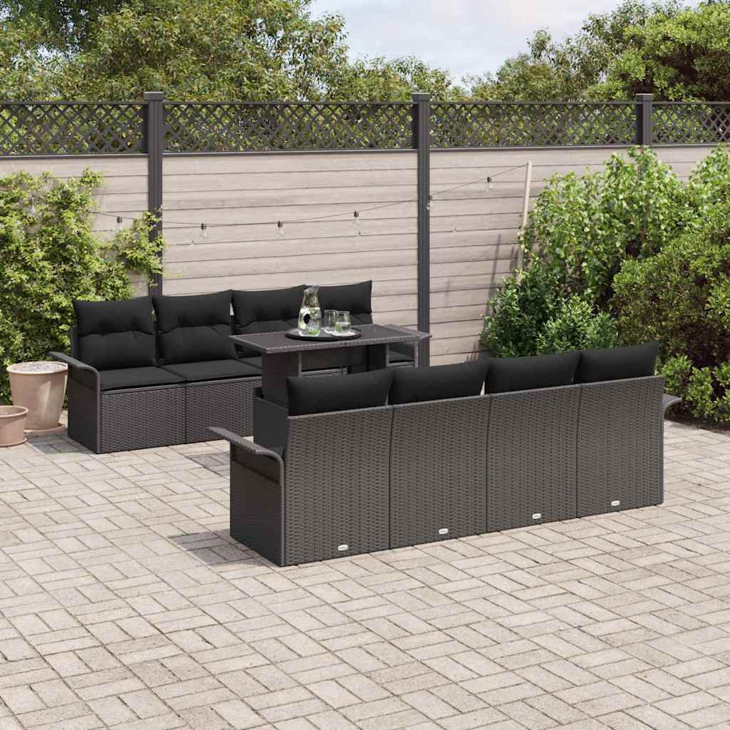 vidaXL Gartensofa-set mit Kissen 9 pcs Schwarz Poly-Rattan