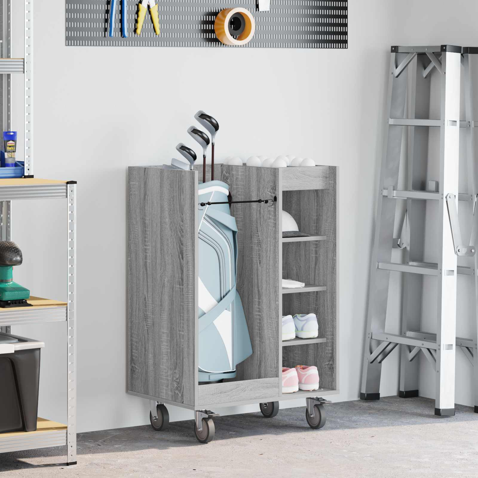 vidaXL Golf Schrank Mit Rad Uni Graues Sonoma 65 x 45 x 98 cm