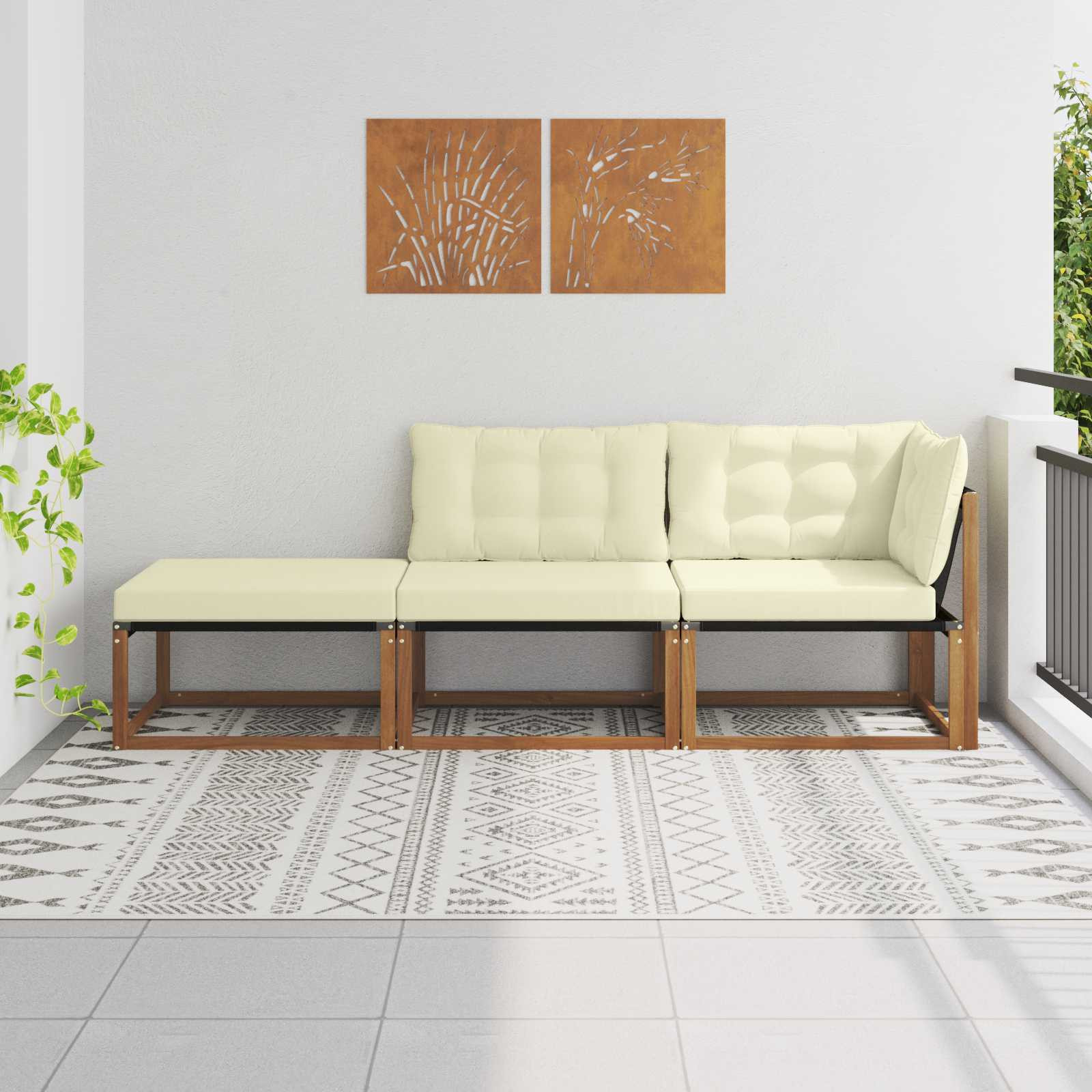 vidaXL Ecksofa-Einheiten für draußen mit Kissen 3 Stück Natur